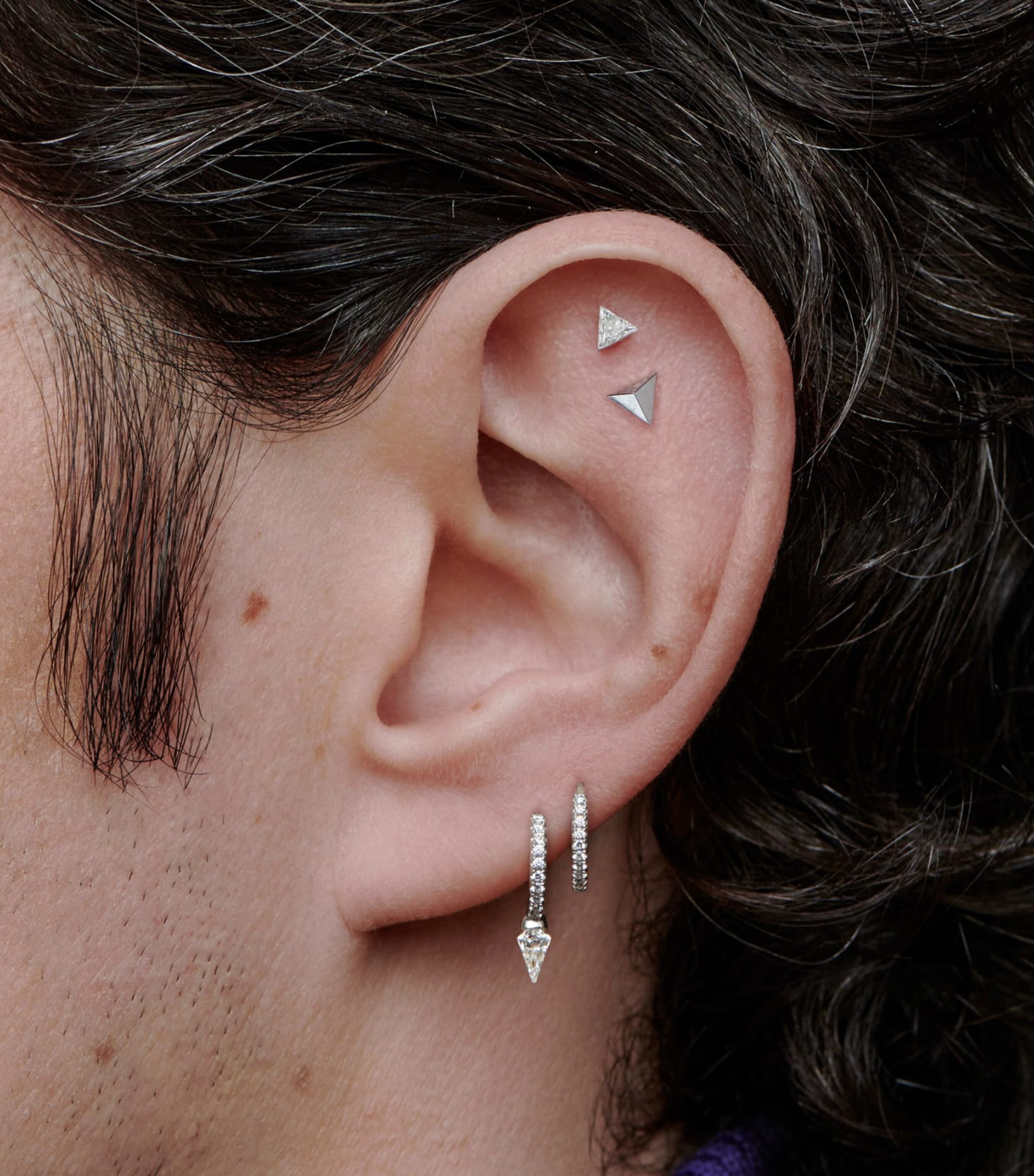 Yellow Gold Invisible Set Triangle Diamond Threaded Stud Earring (4mm) YELLOW GOLD Image 2