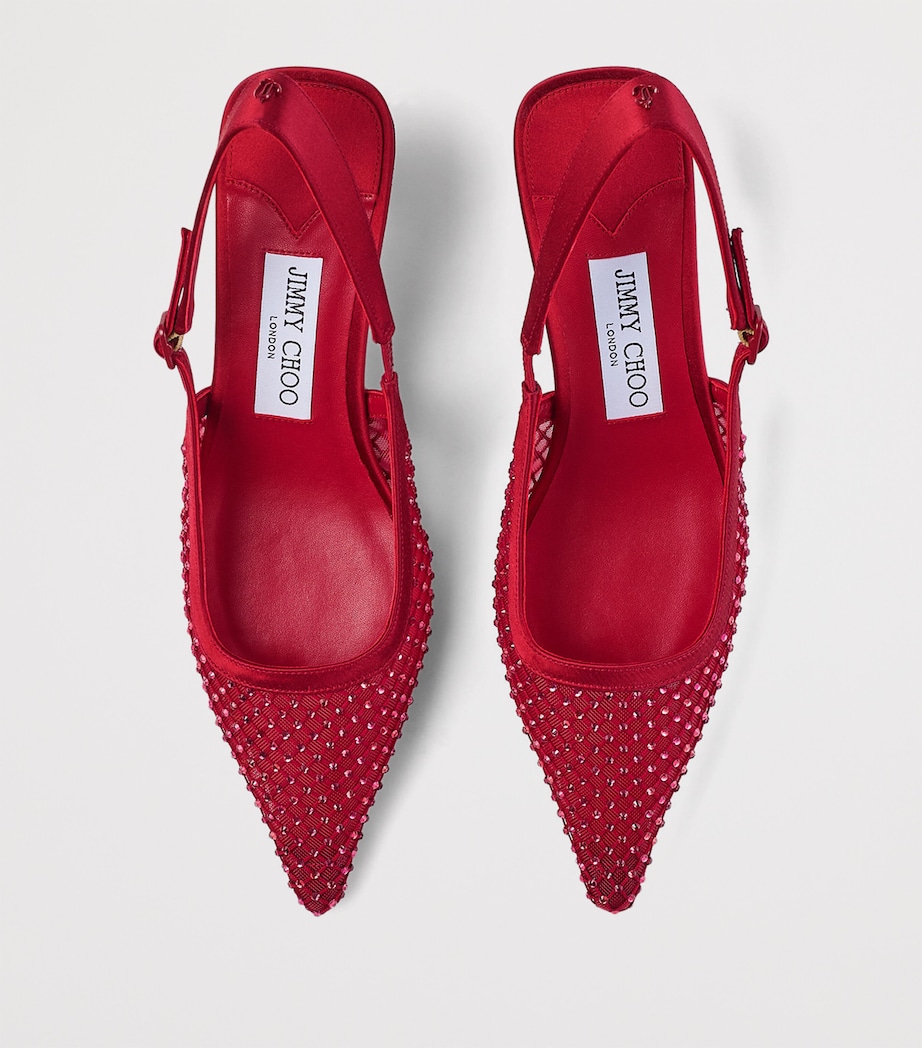 Amel 50 Satin-Mesh Embellished Slingback Pumps RUBY RED/RUBY RED Image 3
