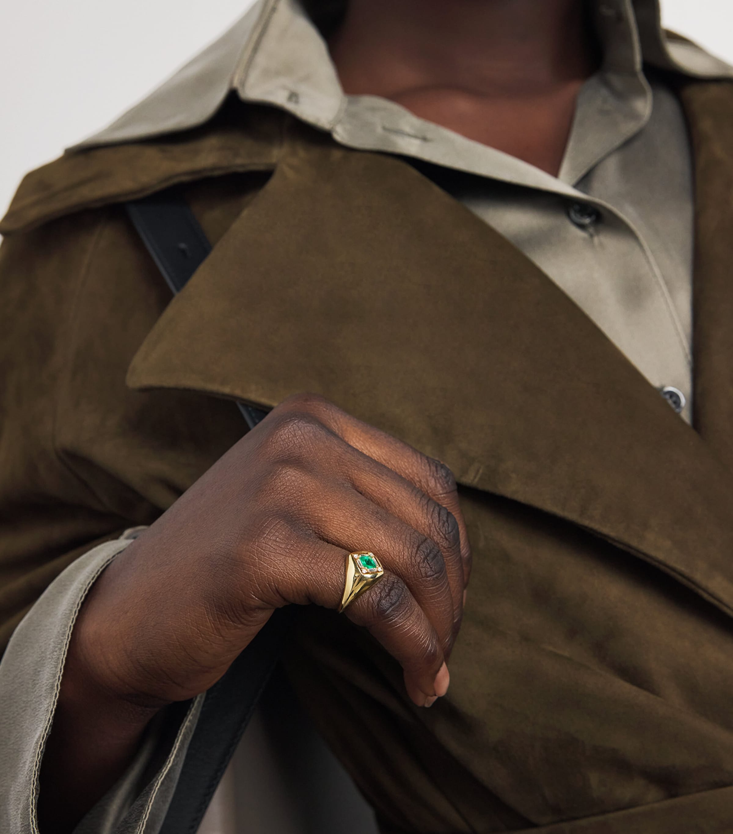 Yellow Gold, Diamond and Emerald Princess Diamond Signet Ring (Size 4.5) 18K YG/EMER Image 2