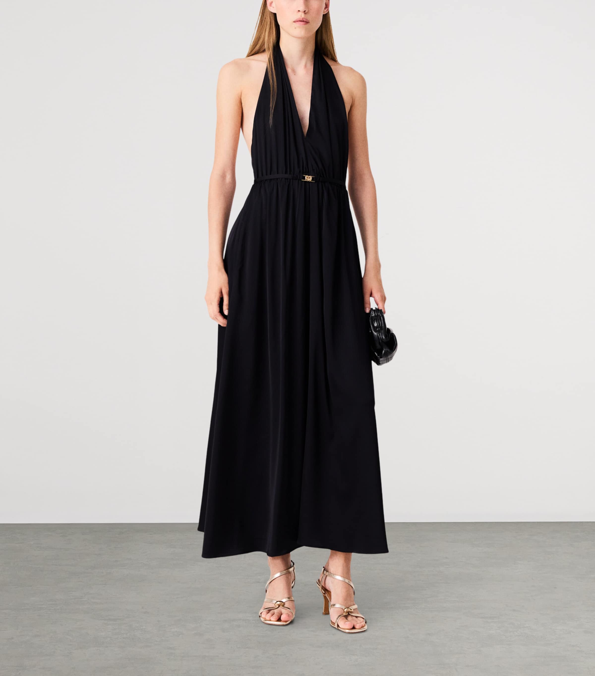 Maje Womens Plunge Halterneck Midi Dress Navy Image 2