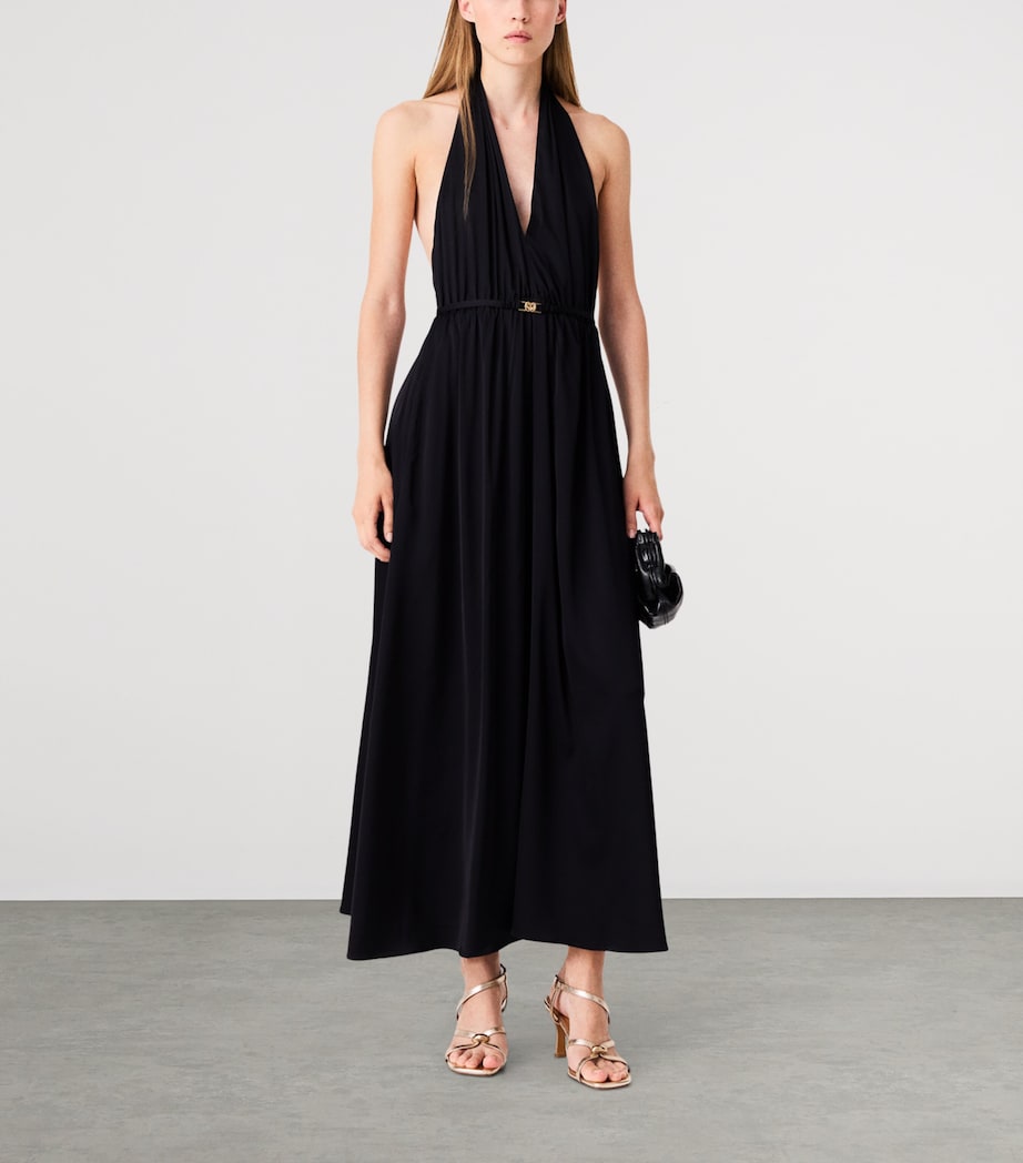 Maje Womens Plunge Halterneck Midi Dress Navy Image 2