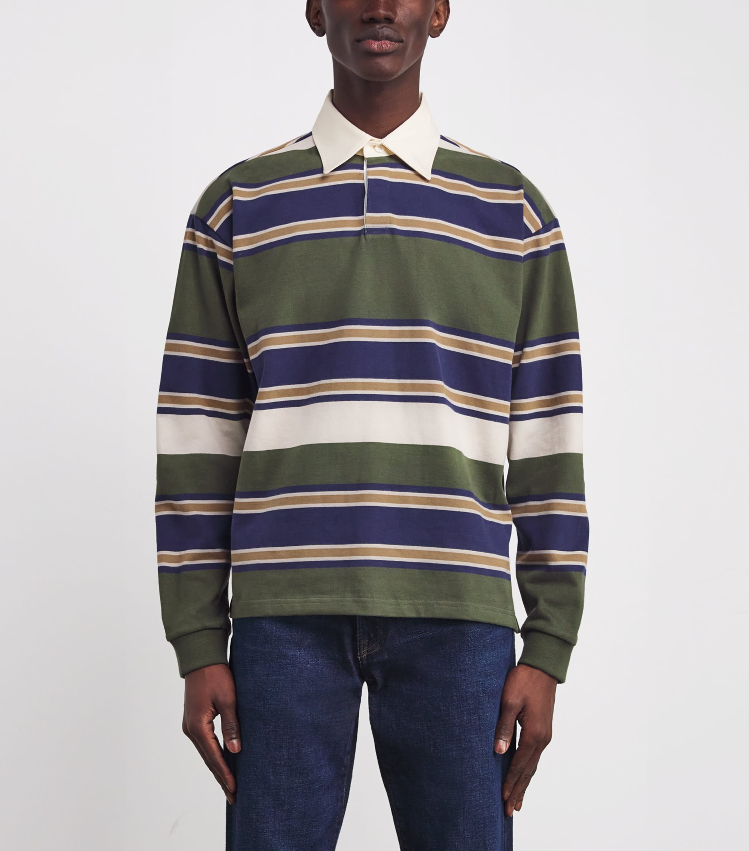 Cotton Stripe Rugby Shirt GRNRS Image 3