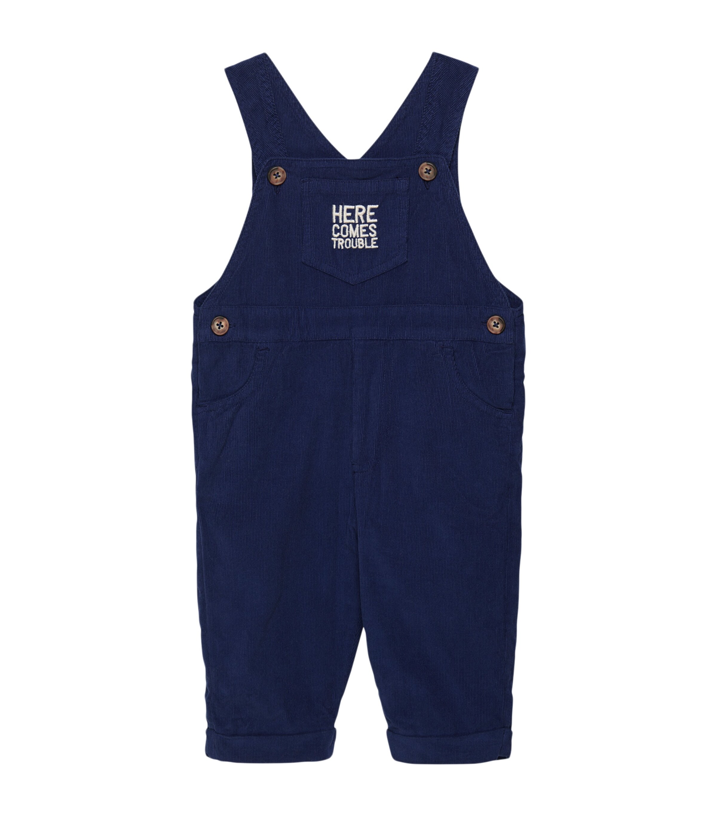 Trotters Cotton Here Comes Trouble Dungarees (3-36 Months) Navy Image 1
