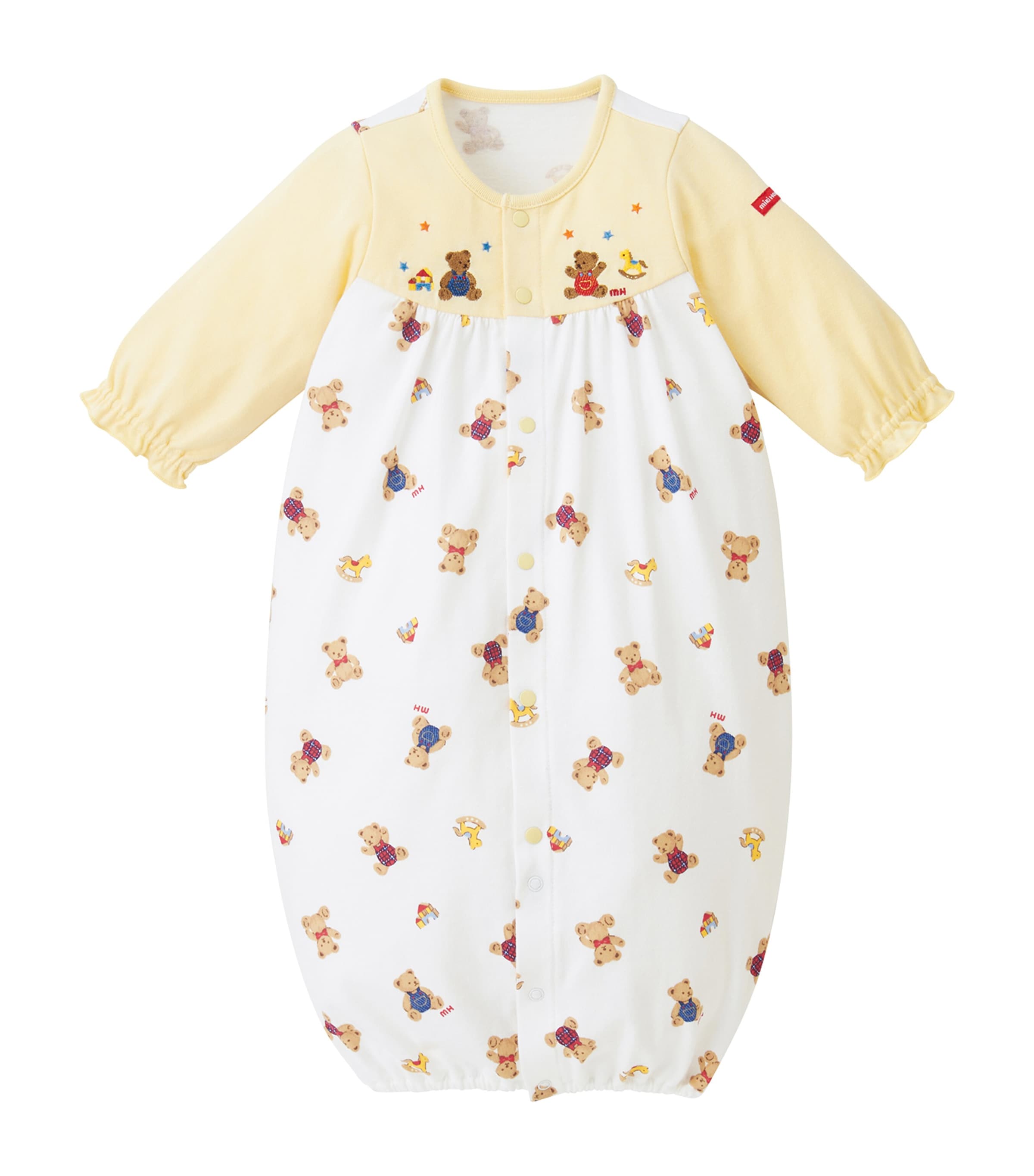 Miki House Cotton Bear Print Playsuit In White