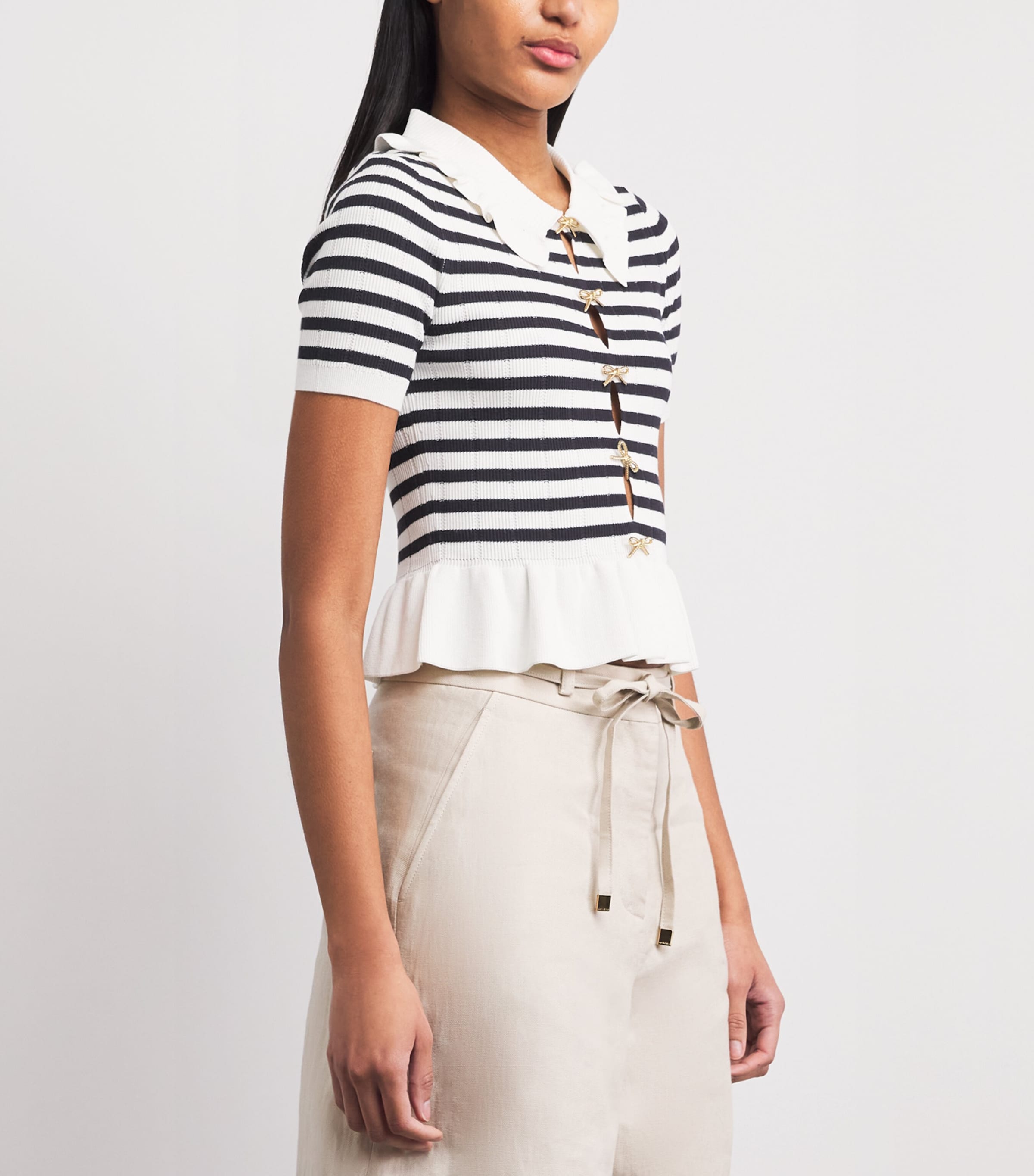 Claudie Pierlot Womens Knitted Stripe Peplum Sweater Dual Color Image 4