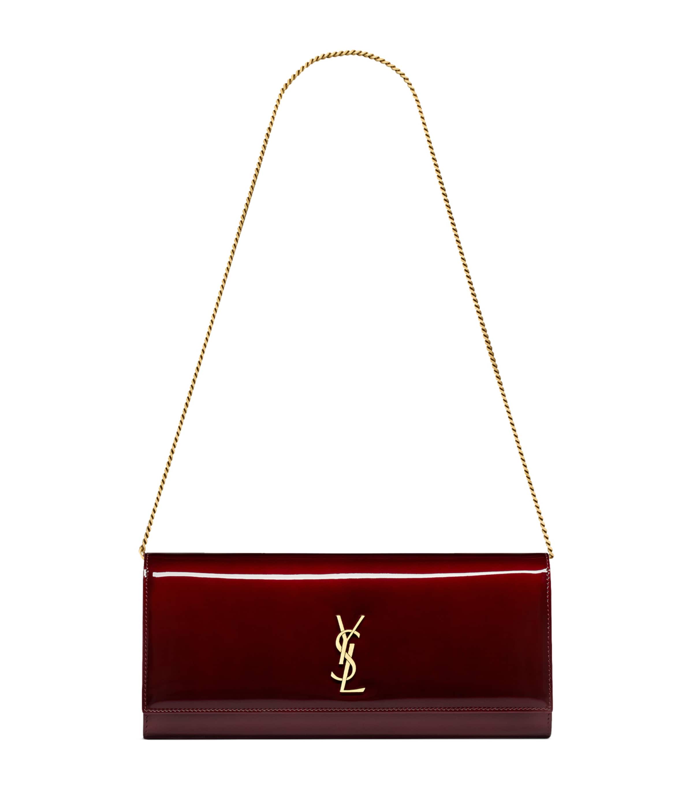 Saint Laurent Kate Patent Chain Wallet In Burgundy