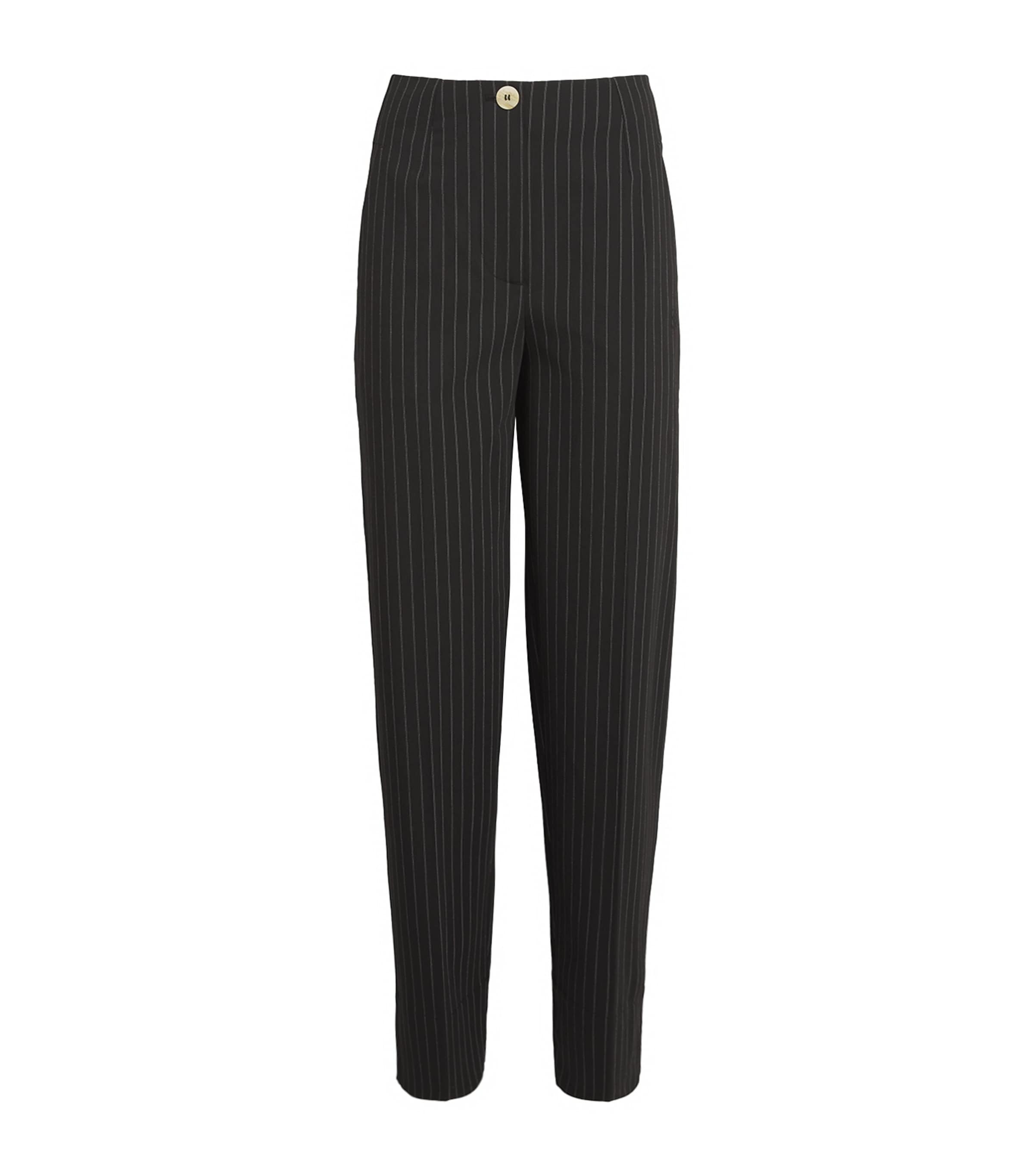 Shop Ganni Striped High-waist Trousers In Black