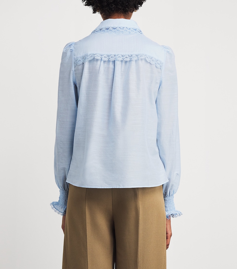 Silk-Cotton Lace-Trim Blouse CLOUD BLUE Image 4