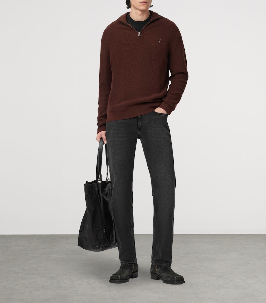 AllSaints Mens Funnel-Neck Aspen Sweater Hot Choc Brown Image 5