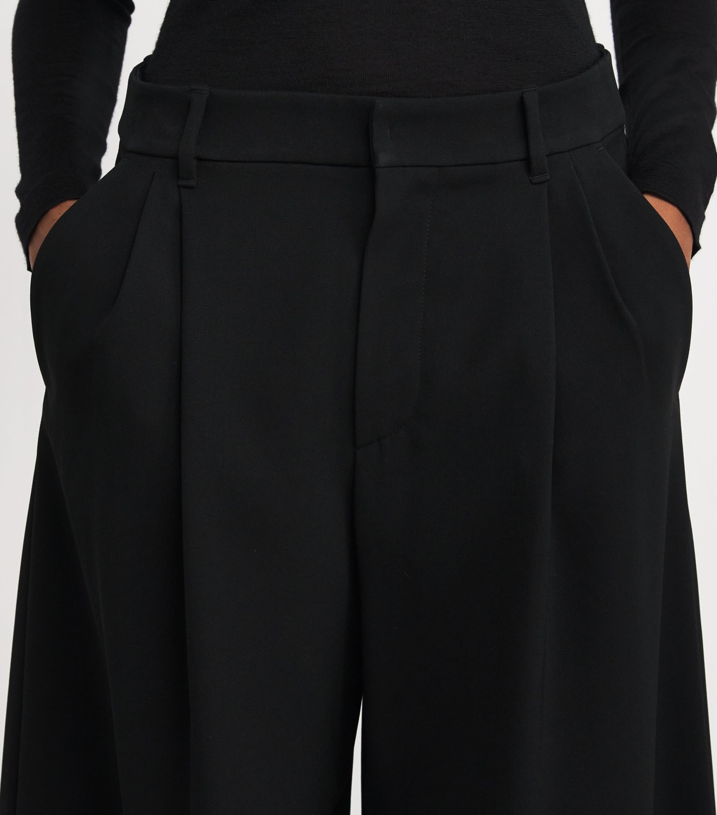 Double-Pleat Wide-Leg Trousers BLACK Image 6
