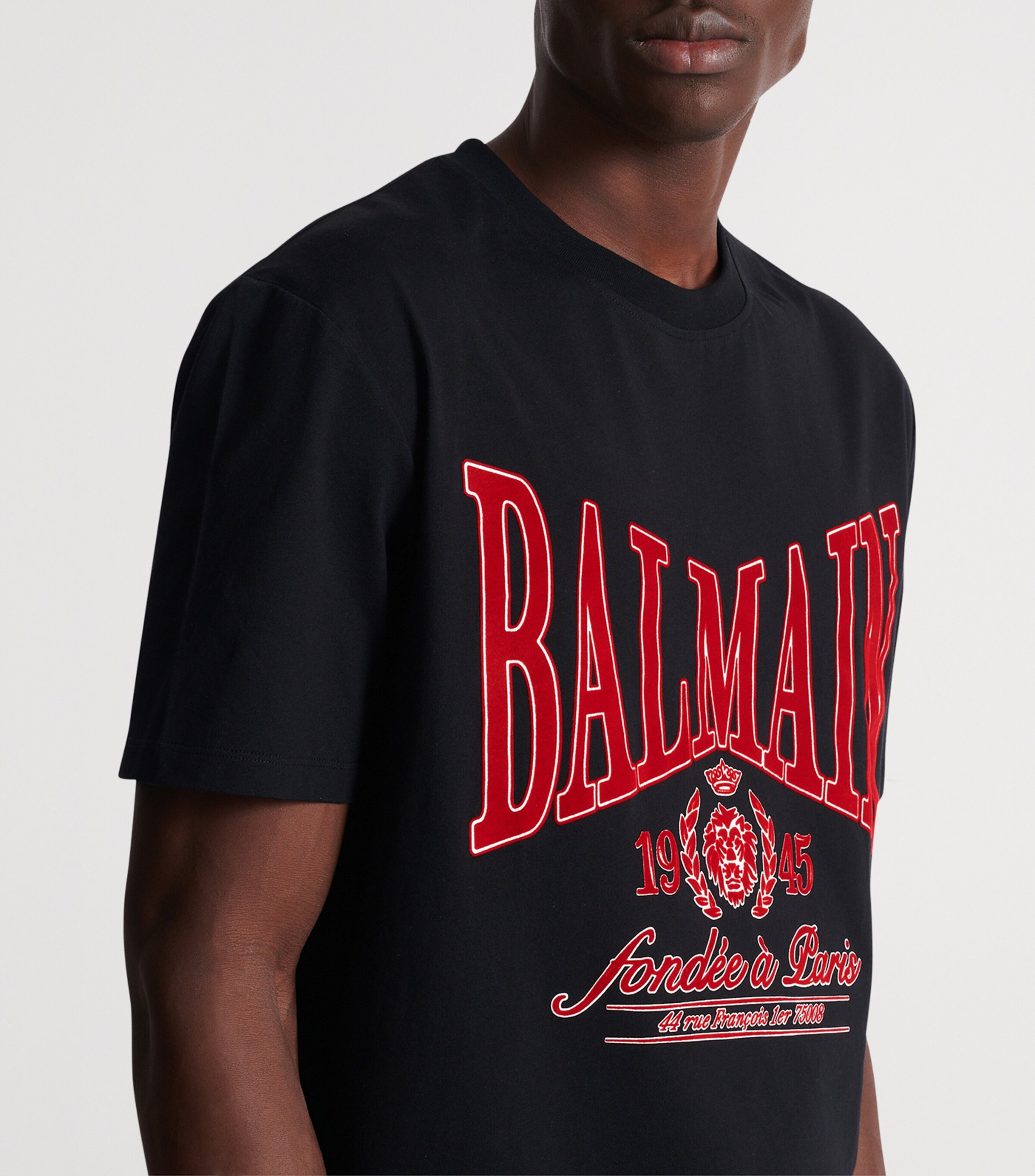 Balmain Mens Cotton Flocked College Print T-Shirt Egc Noir/rouge Image 7