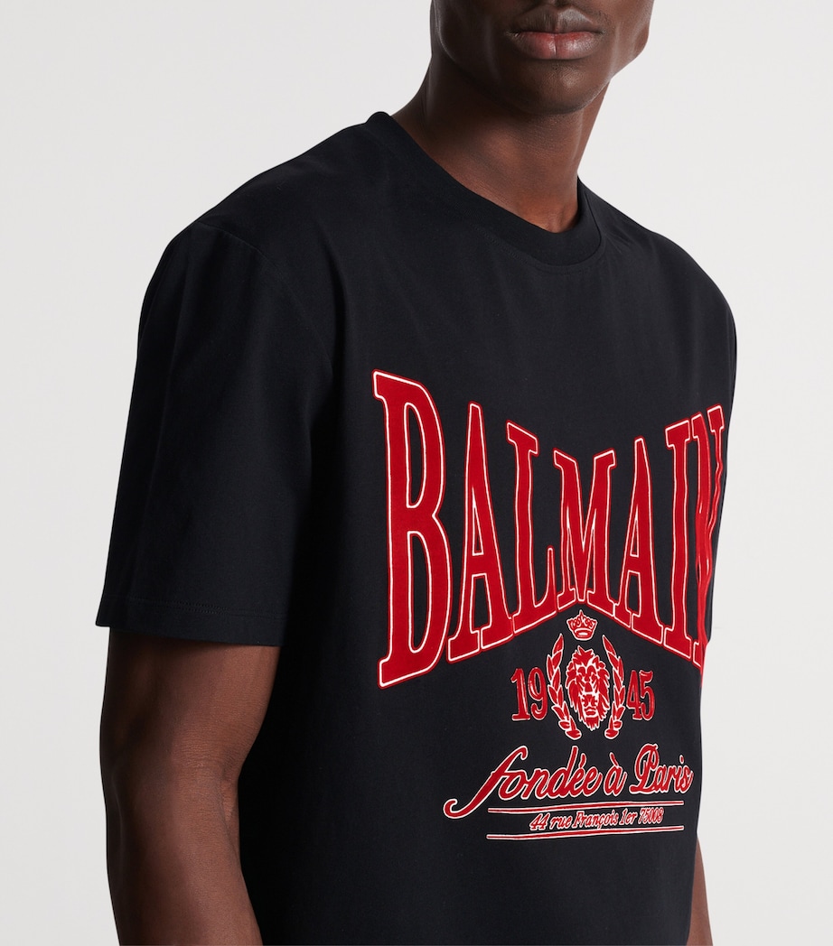 Cotton Flocked College Print T-Shirt EGC NOIR/ROUGE Image 7