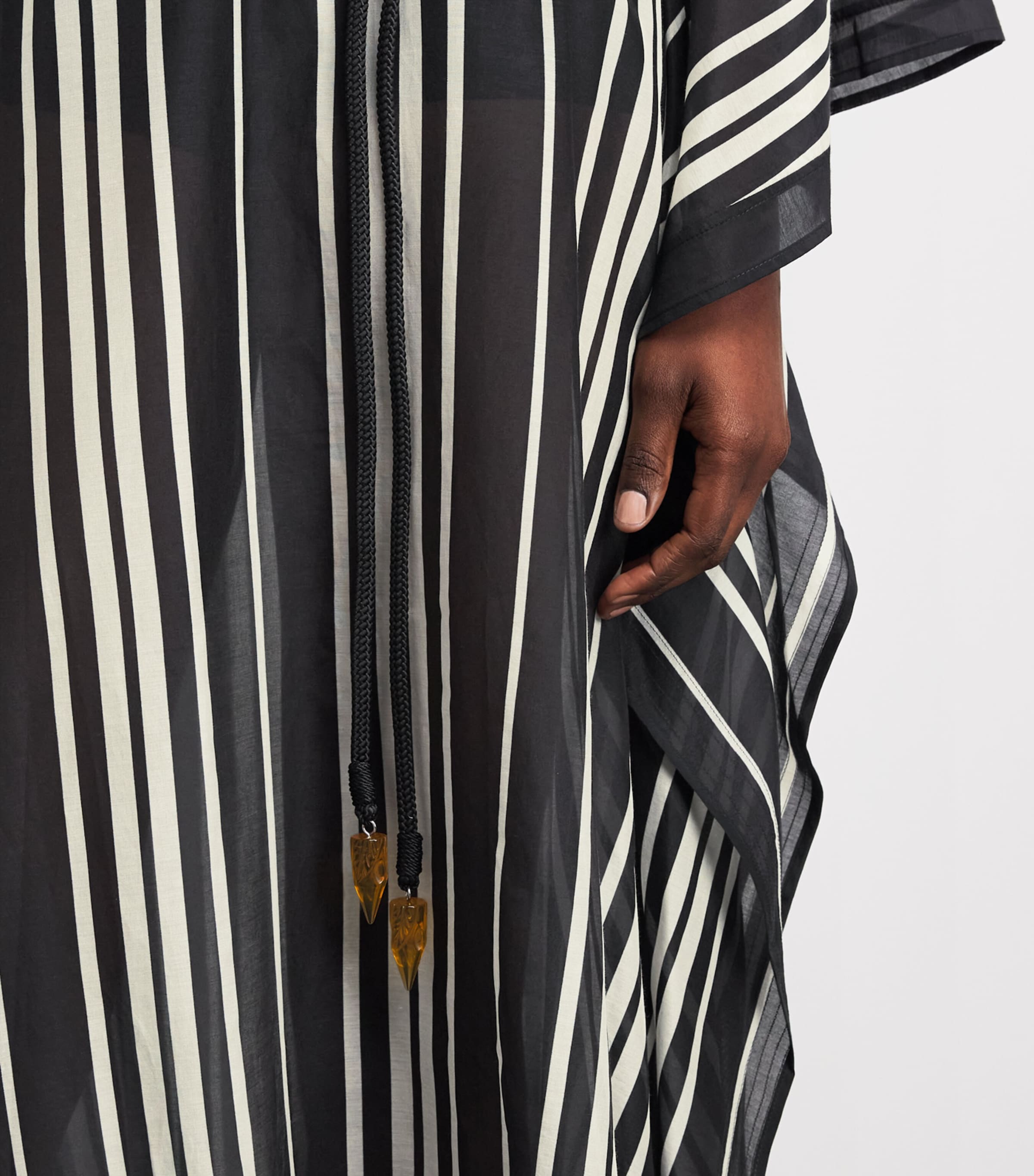 Tory Burch Womens Cotton-Silk Kaftan Black Stripe Image 5