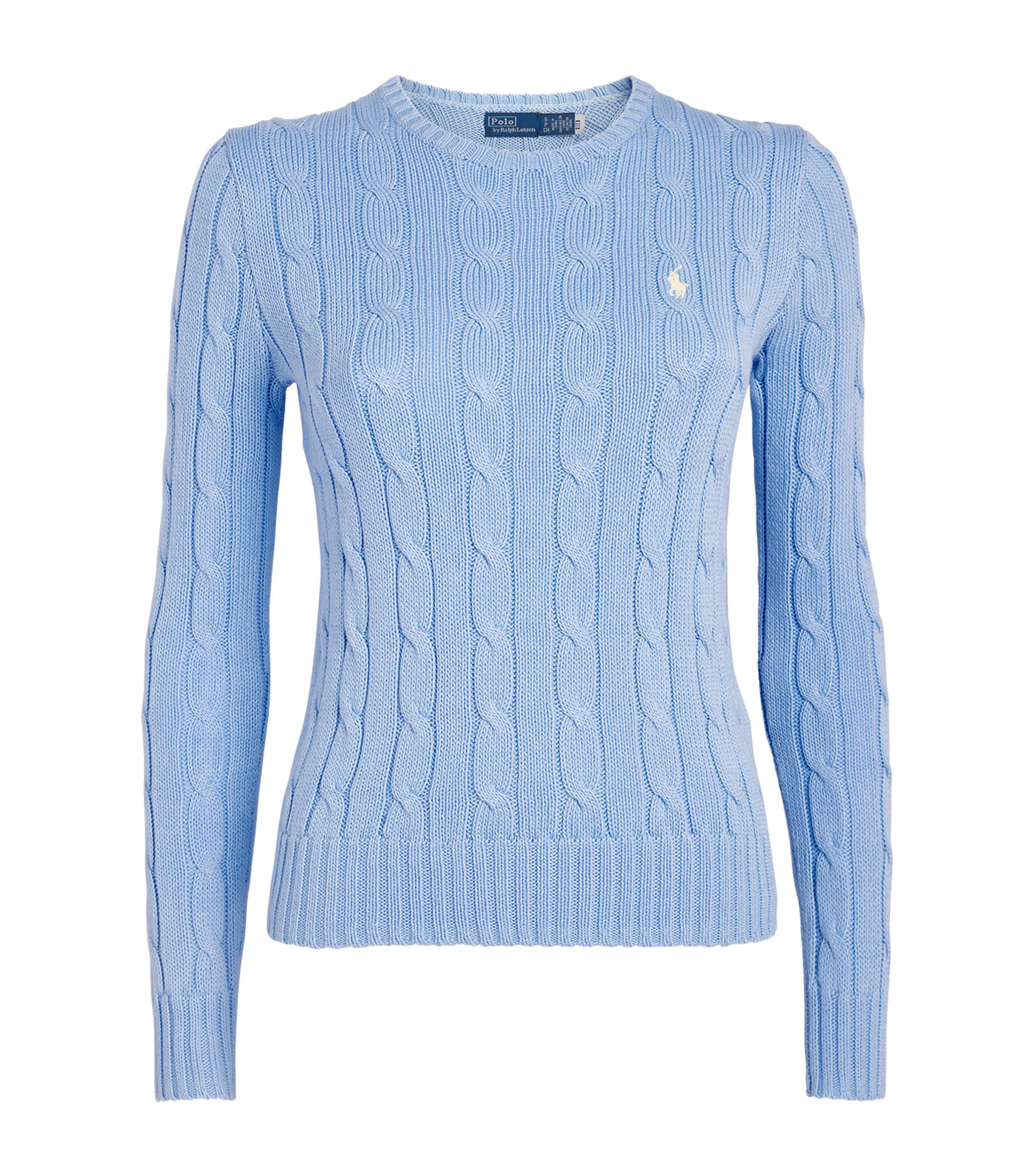 Polo Ralph Lauren Womens Cotton Cable-Knit Sweater Baby Blue Image 1