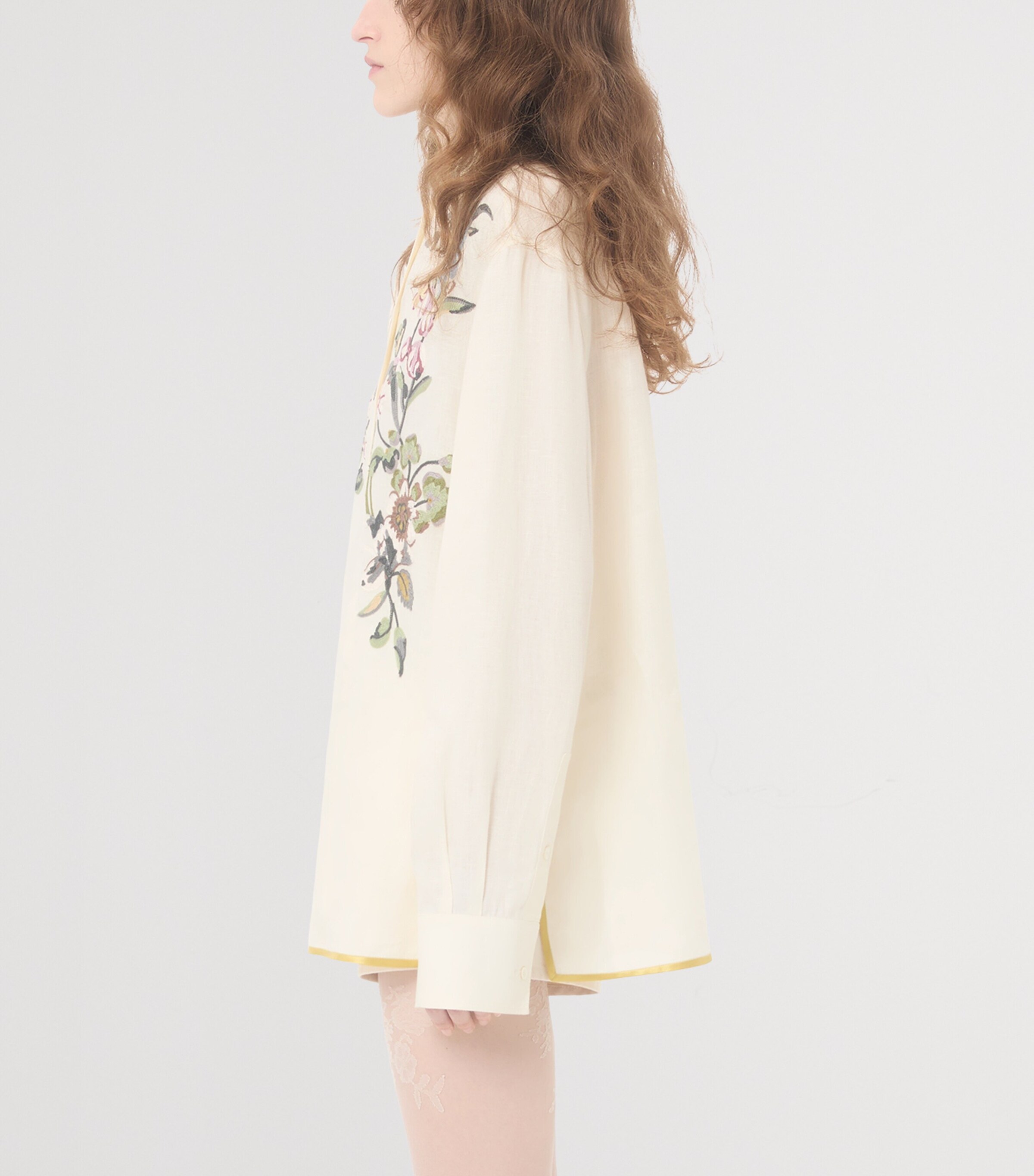 Valentino Womens Linen Floral-Embroidered Shirt Image 3