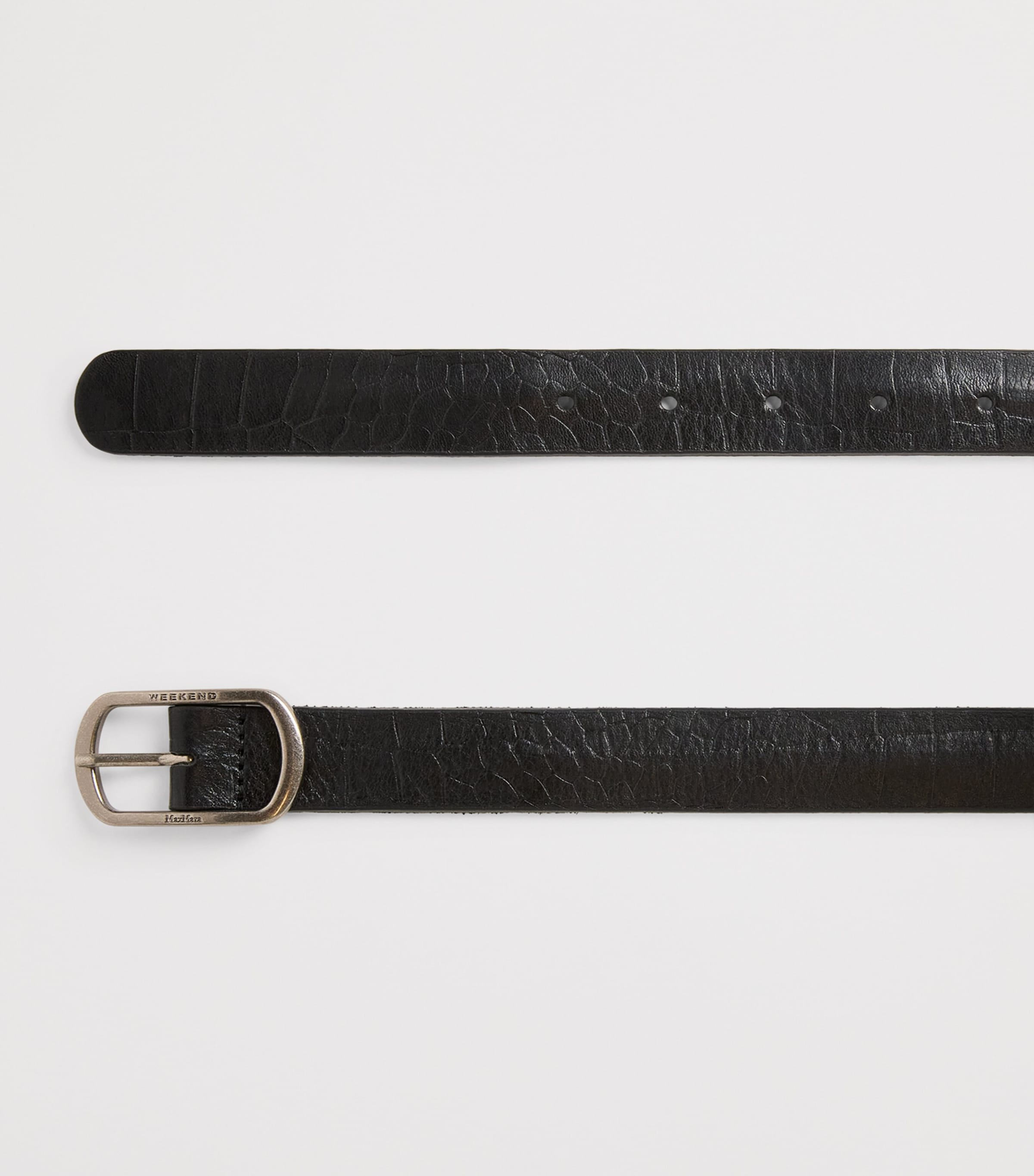 Crocodile-Embossed Leather Belt BLACK Image 4