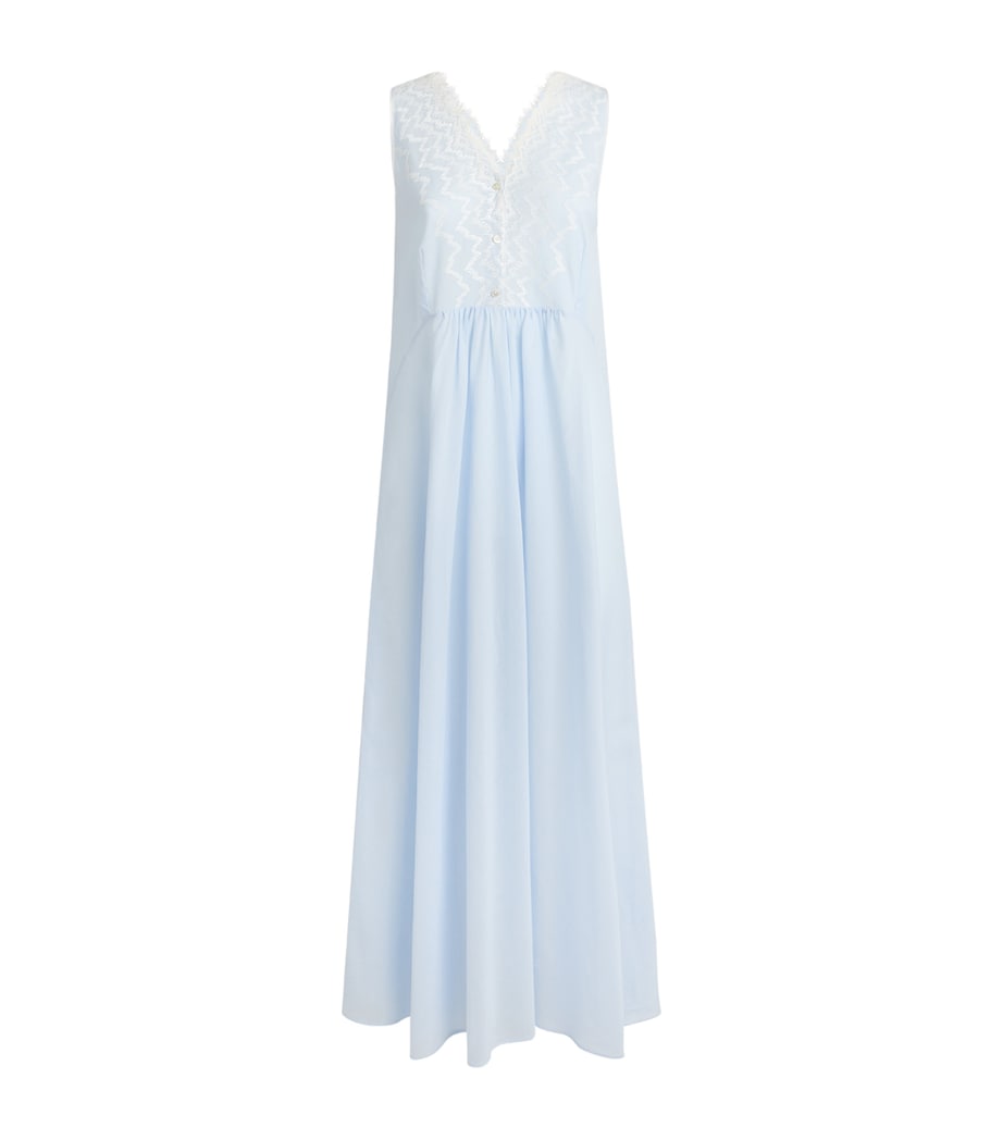 Bocan Womens Cotton Lace-Trim Yasmine Nightdress Baby Blue Image 1