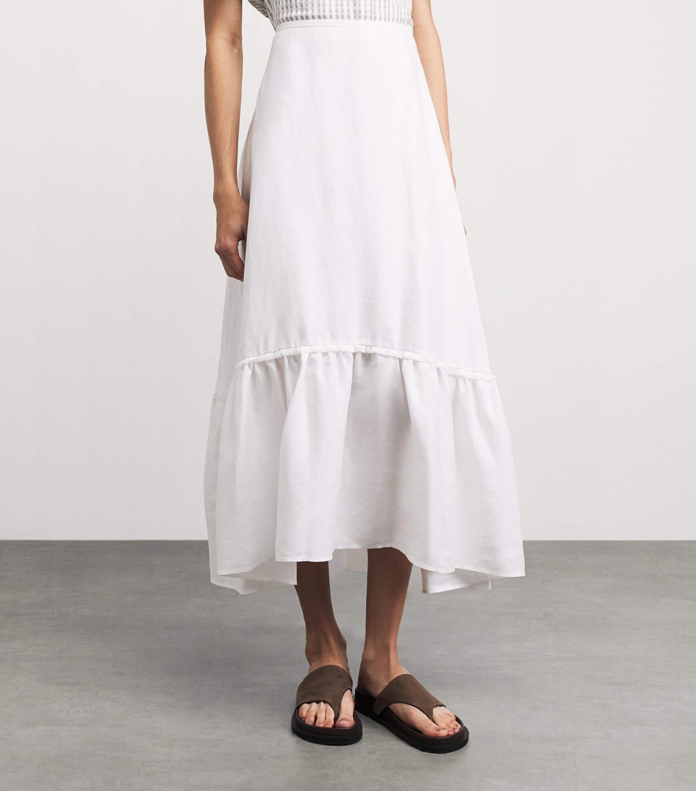 Agnona Womens Cotton Tiered Maxi Skirt White Image 4