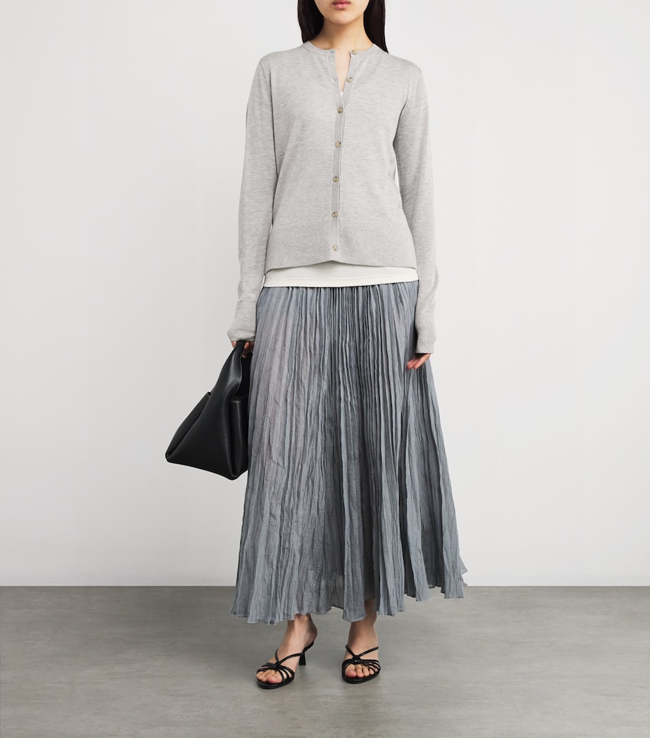 Fine-Knit Embroidered Cardigan 074 GREY MELANGE Image 2