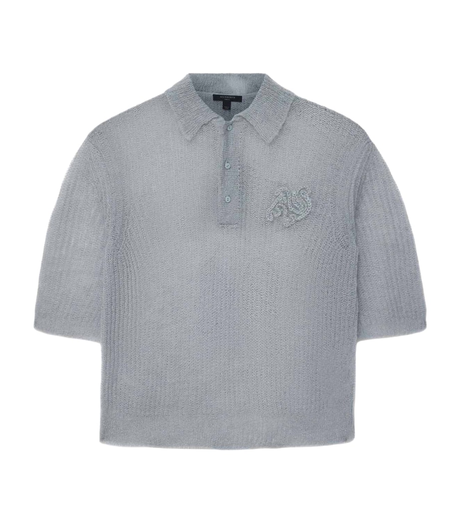 AllSaints Womens Mohair-Blend Anabel Polo Top Steel Blue Image 1