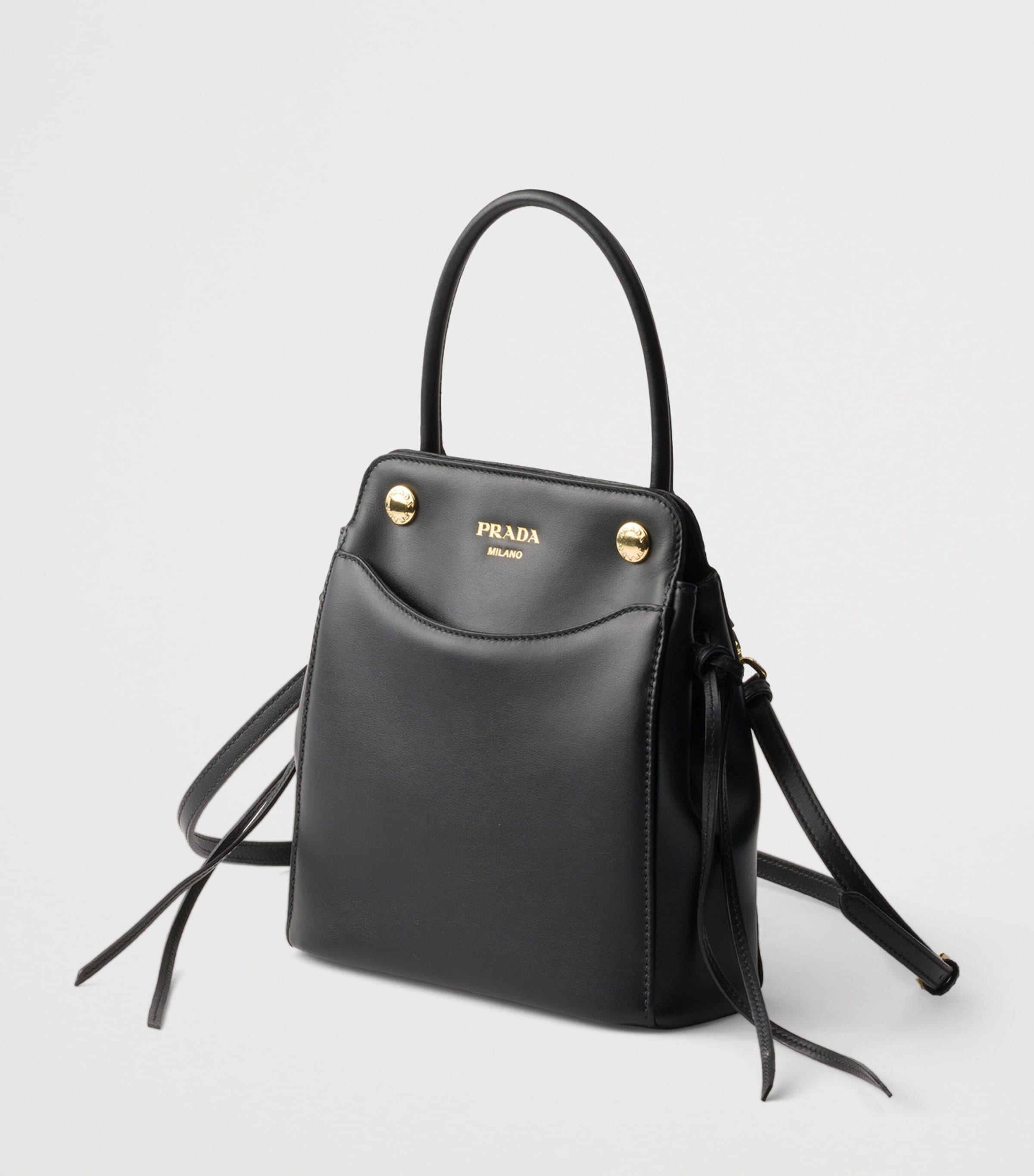 Prada Mini Leather Carry Top-Handle Bag Black Image 2
