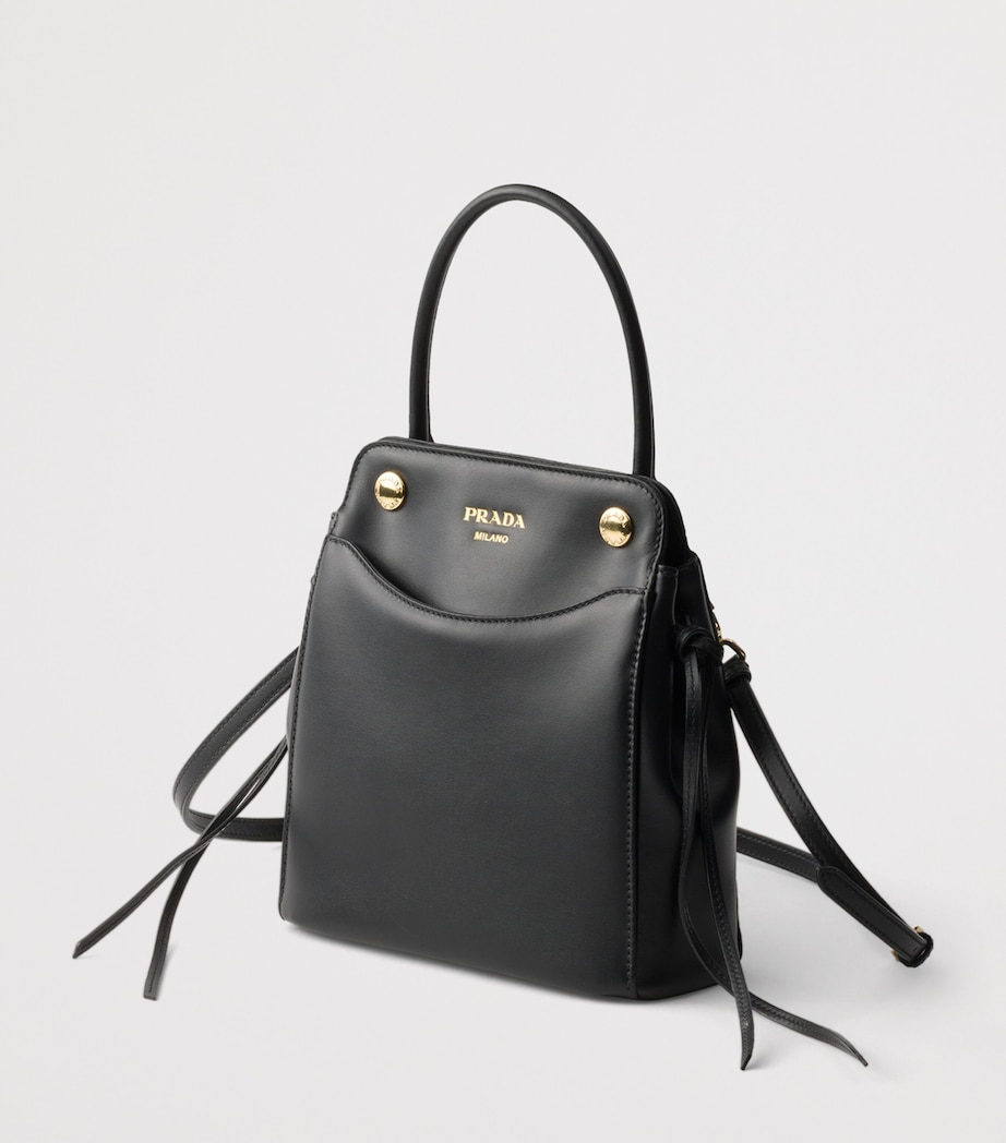 Prada Mini Leather Carry Top-Handle Bag Black Image 2