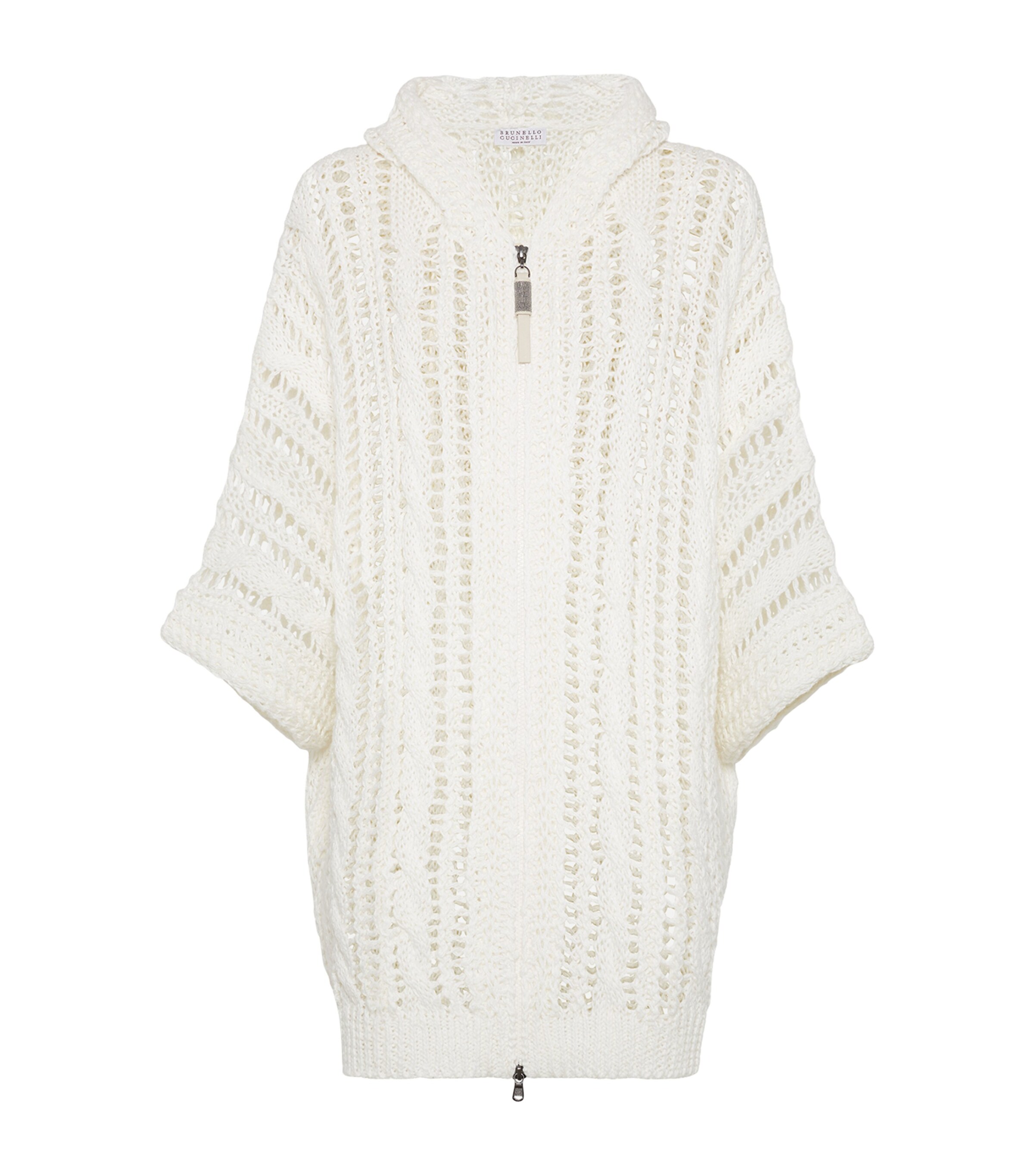 Brunello Cucinelli Jute-cotton Net-knit Hooded Cardigan In White