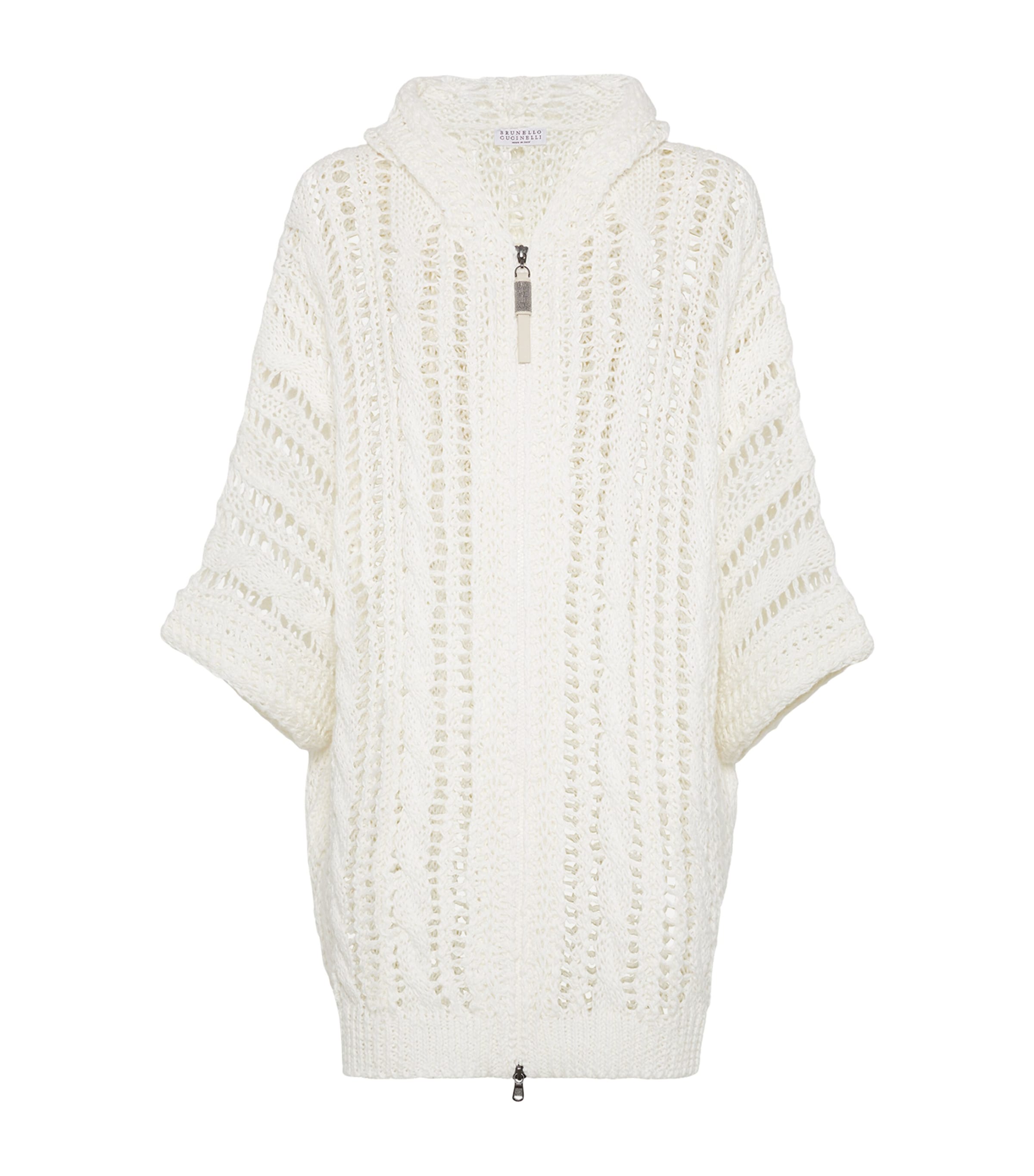 Brunello Cucinelli Jute-Cotton Net-Knit Hooded Cardigan | Women Clothing | Knitwear | Cardigans | Designers | Brunello Cucinelli | 5289