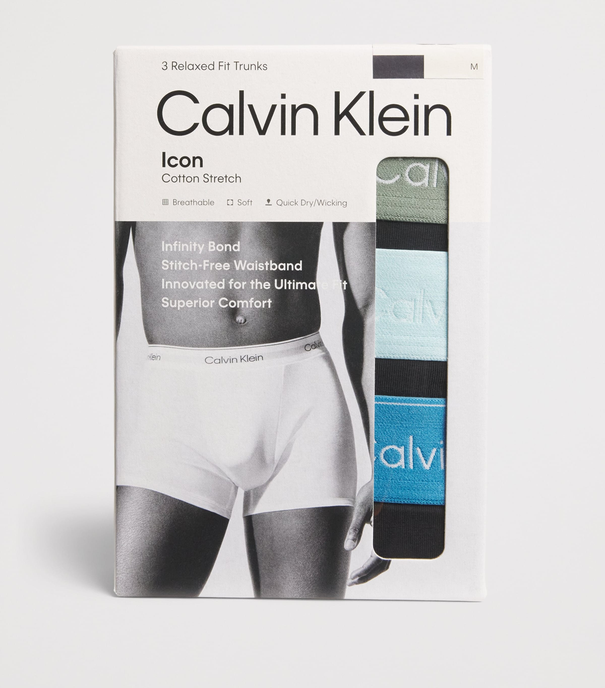 Calvin Klein Mens Stretch-Cotton Relaxed Icon Trunks (Pack of 3) Black Mist/blu Image 4