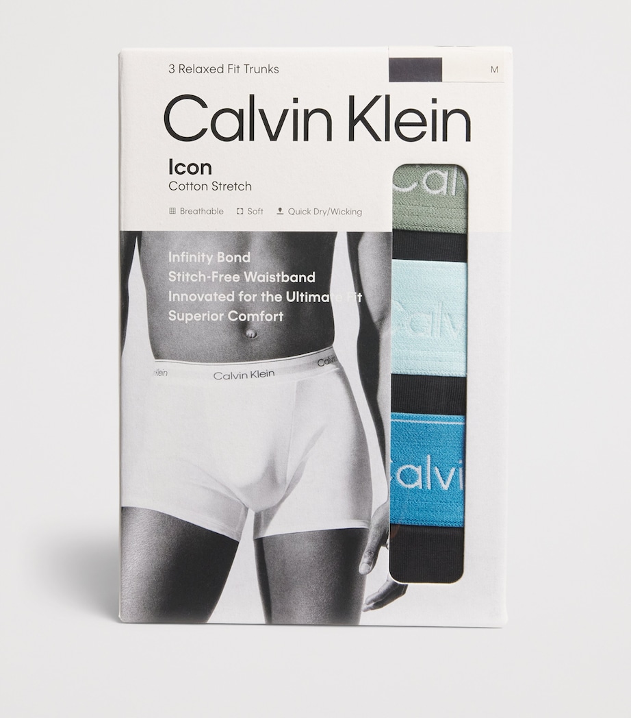 Calvin Klein Mens Stretch-Cotton Relaxed Icon Trunks (Pack of 3) Black Mist/blu Image 4