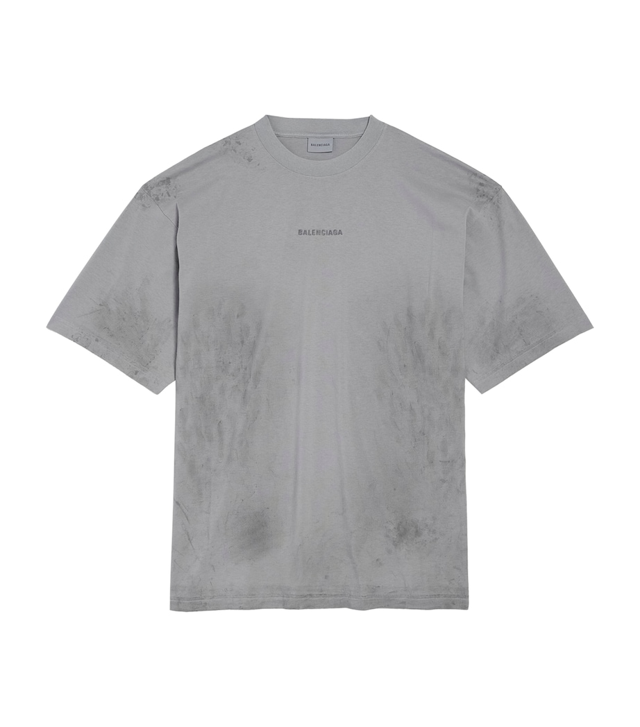 Balenciaga Mens Distressed Embroidered Logo T-Shirt Image 1