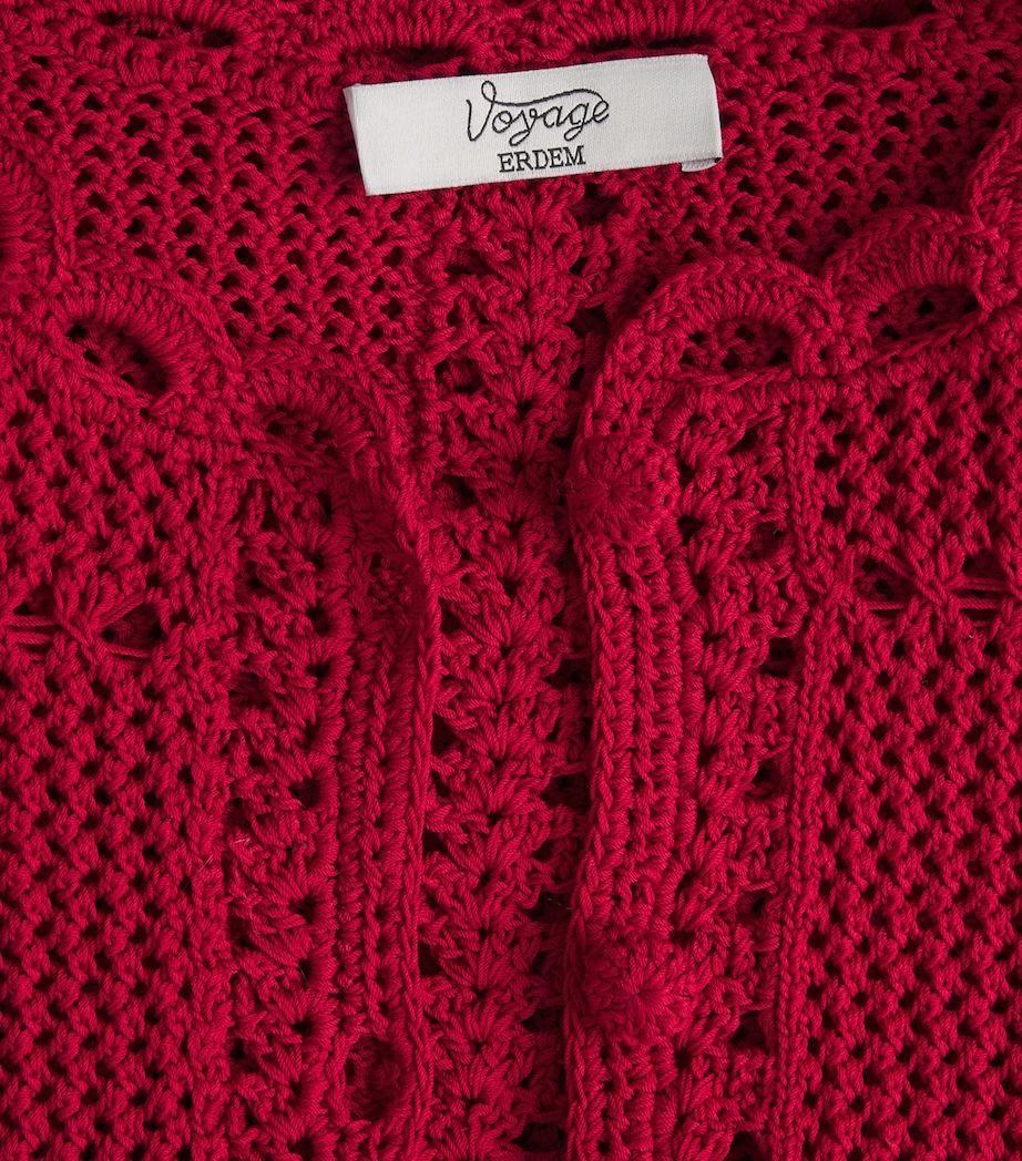 Erdem Womens Cotton Crochet Peplum Cardigan Ruby Red Image 6