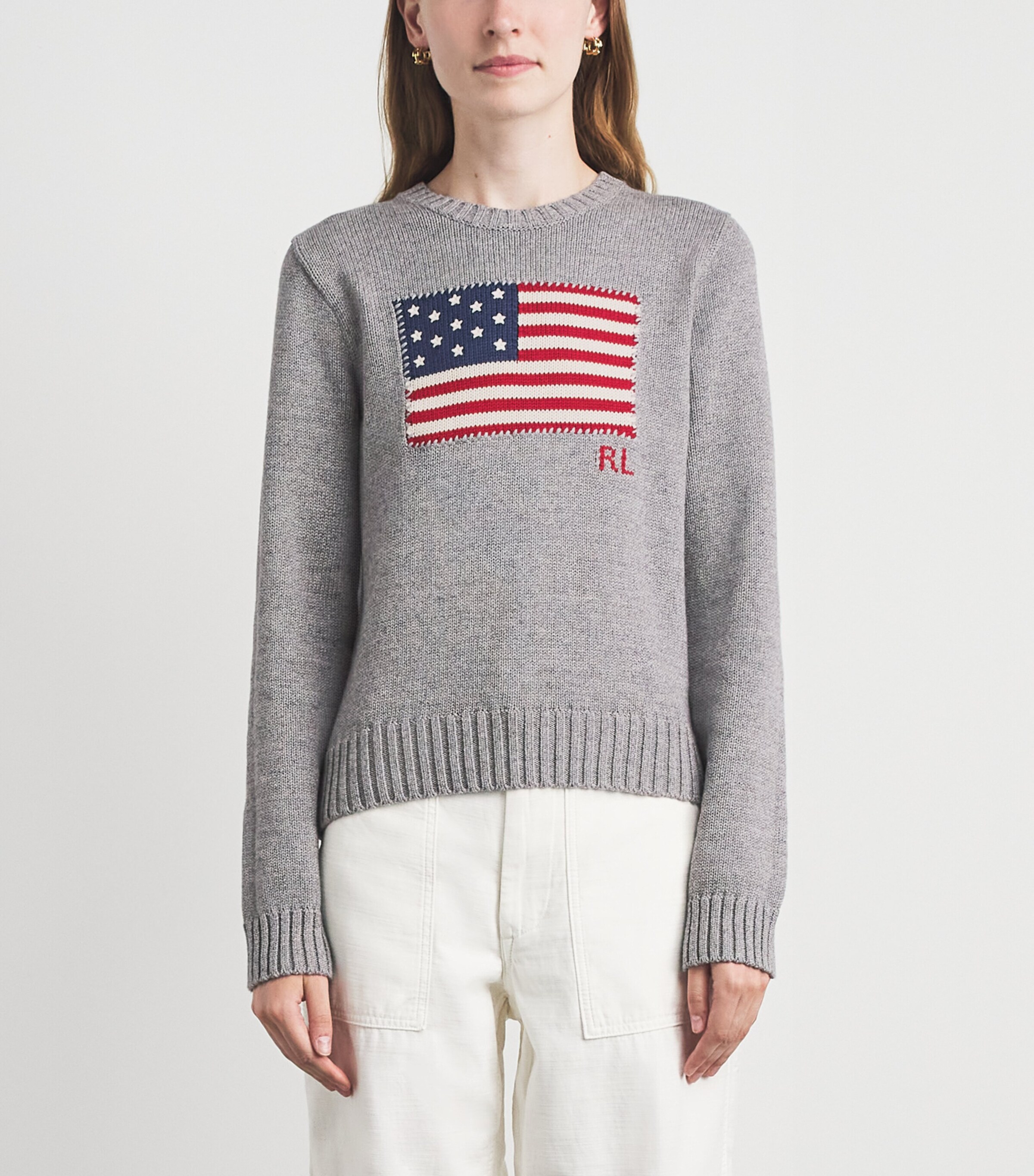 Polo Ralph Lauren Womens Cotton American Flag Sweater Drift Grey Melange Image 4