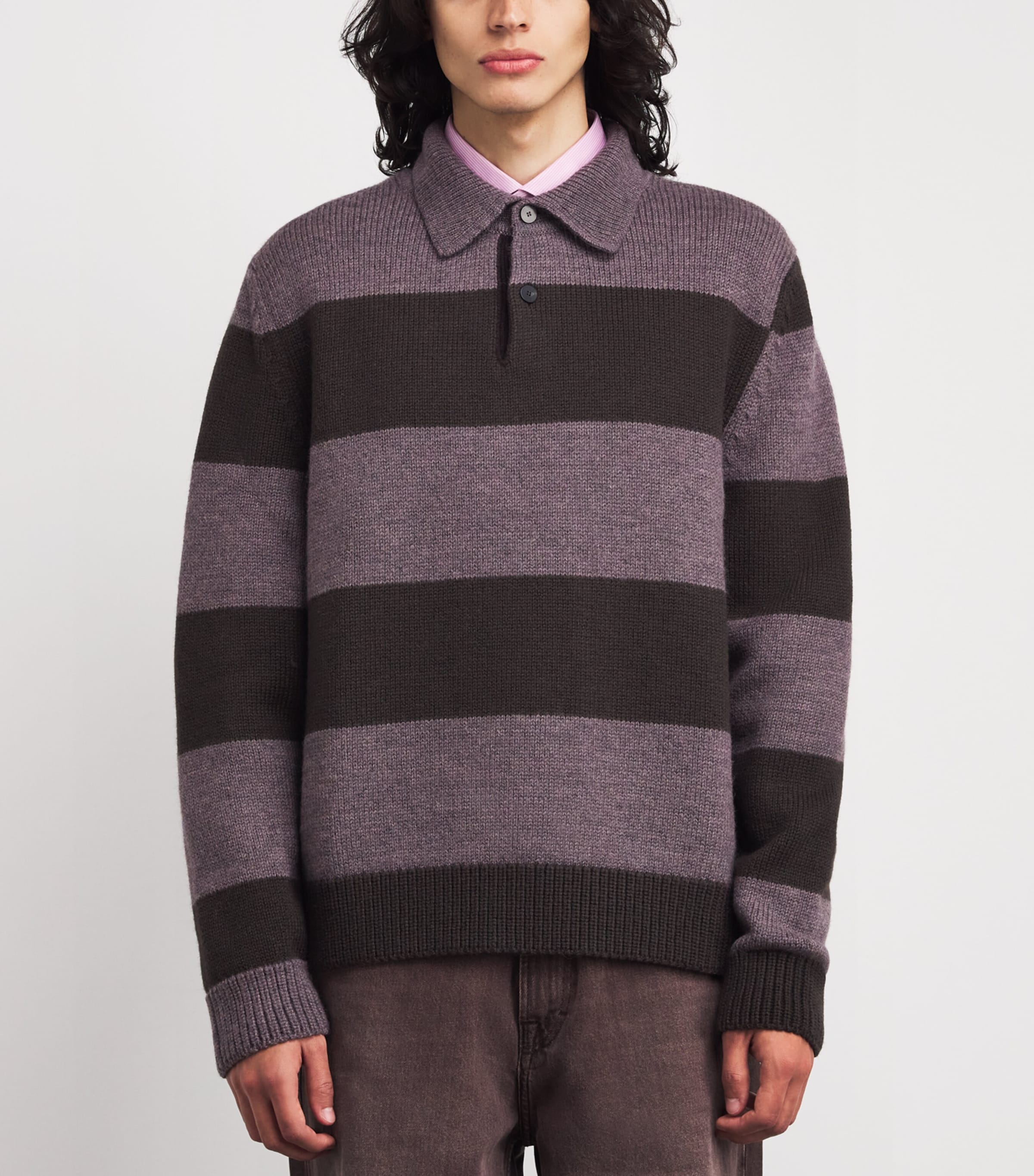 Wool Stripe Polo Sweater PURPLE-54 Image 3