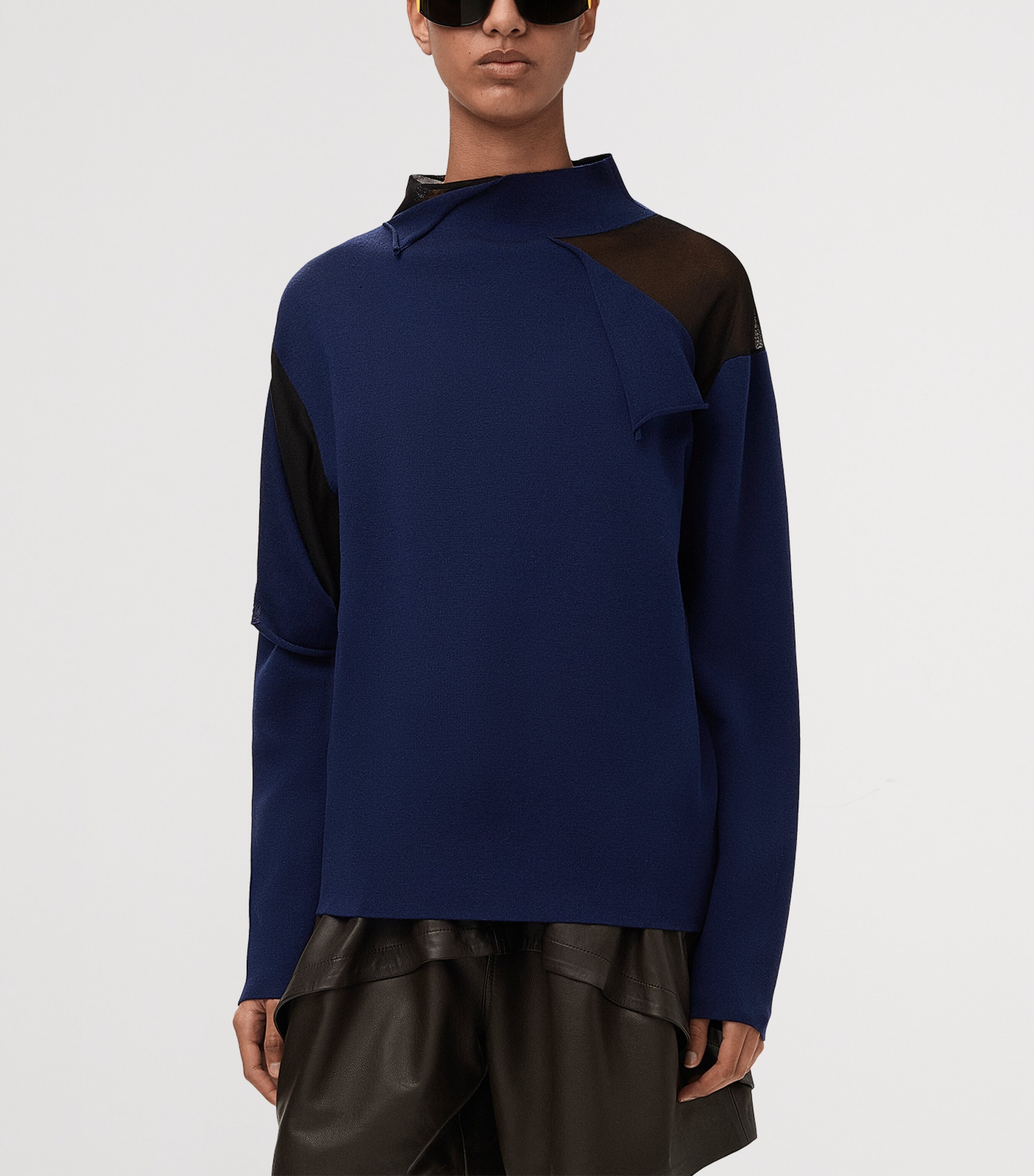LOEWE Womens Draped Cut-Away Sweater Navy/black Image 3
