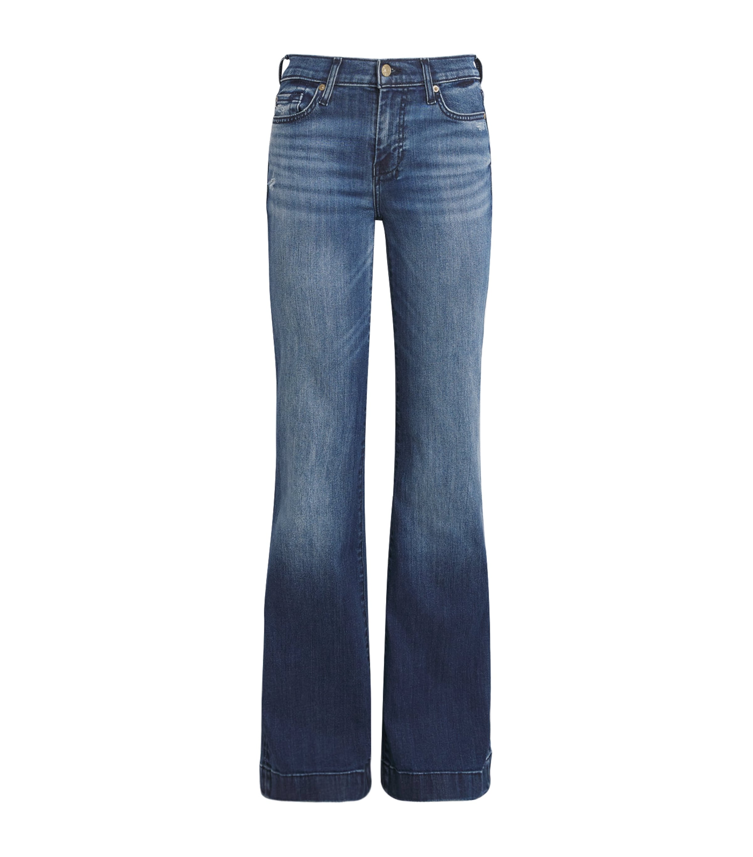 7 For All Mankind Womens Gran Canyon Modern Dojo Flared-leg High-rise Denim-blend Jeans In Blue