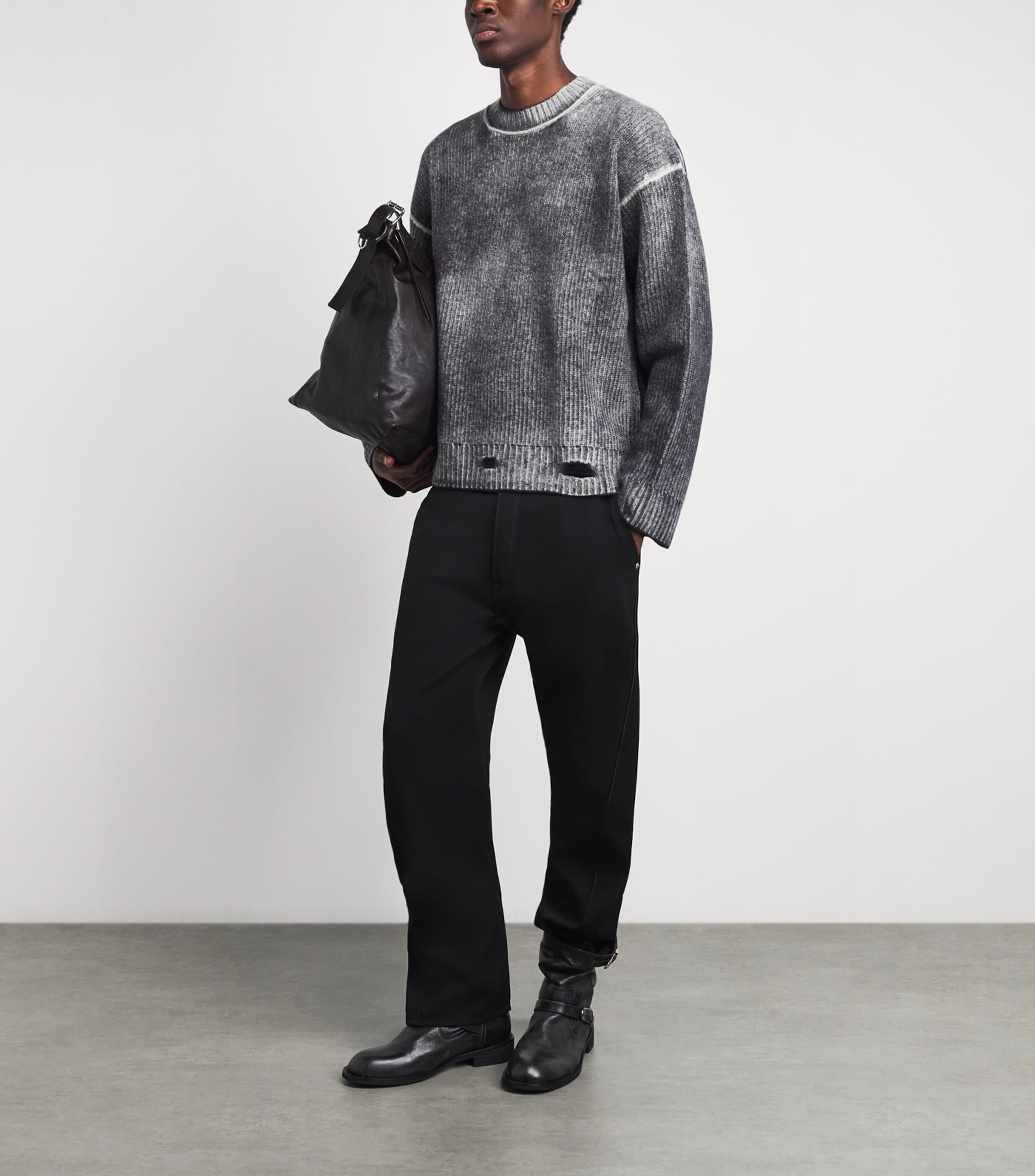Represent Mens Wool Reversible Fade Out Sweater Jet Black Image 2