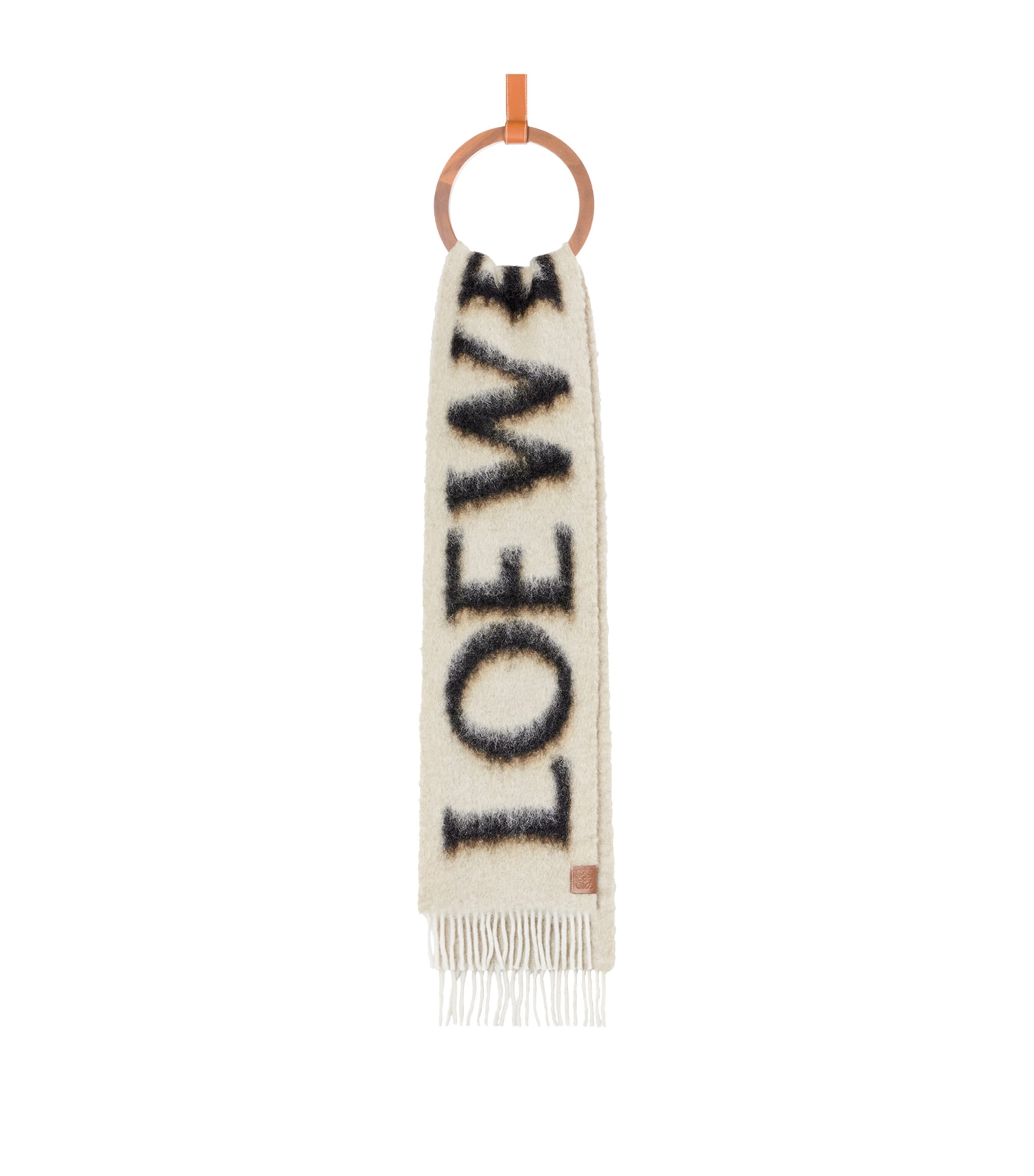 Loewe Wool-blend Logo Scarf In Beige