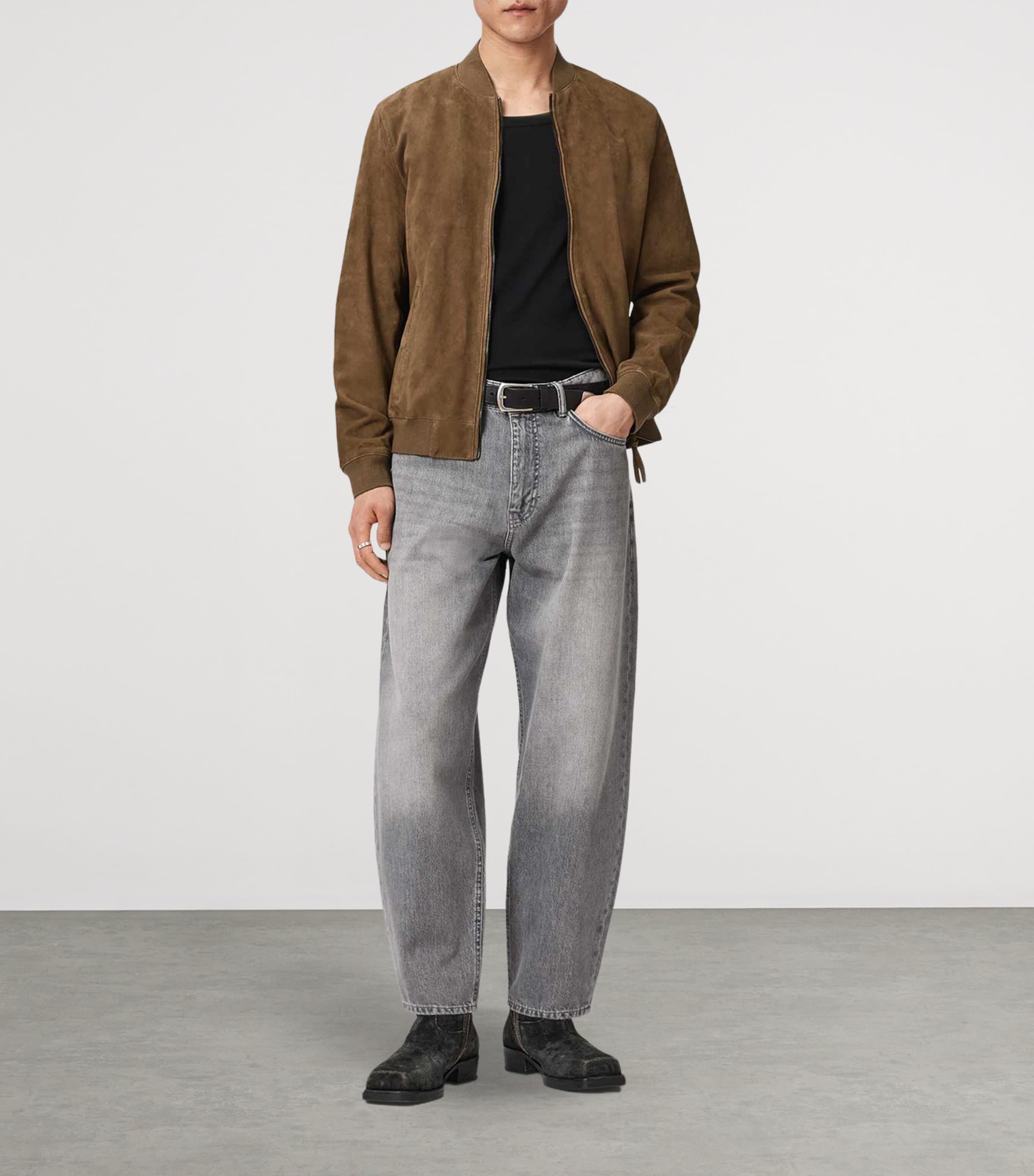 AllSaints Mens Suede Morten Bomber Jacket Karoo Brown Image 5