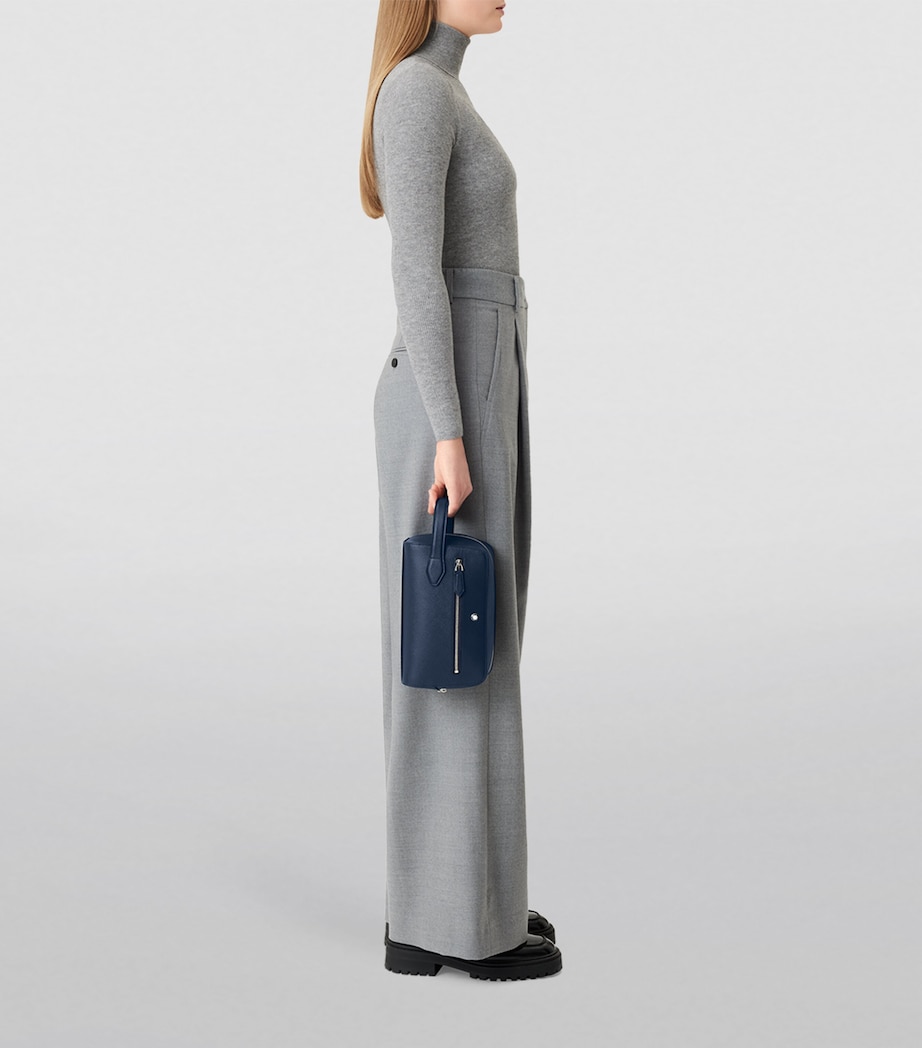 Leather Sartorial Wash Bag INK BLUE Image 2