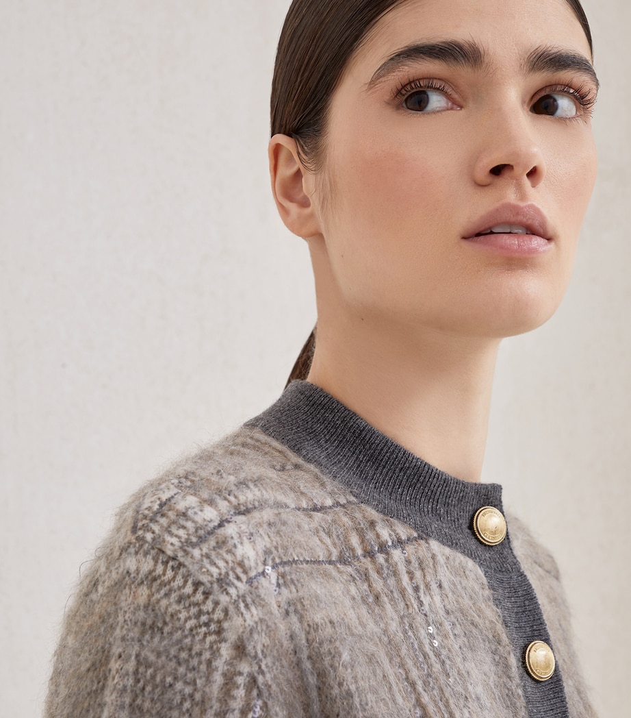 Mohair, Virgin Wool and Cashmere Jacquard Cardigan CPO68 Image 7