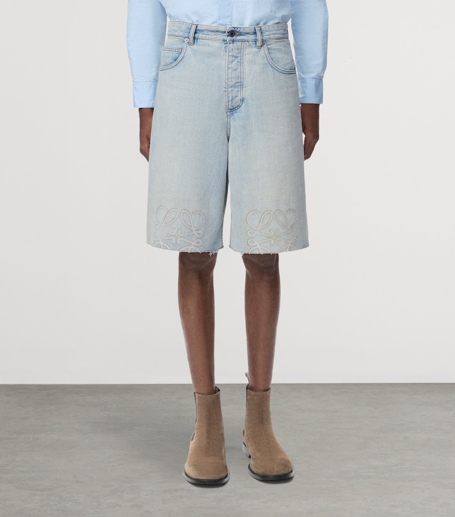 LOEWE Mens Denim Anagram Shorts Washed Blue Image 3