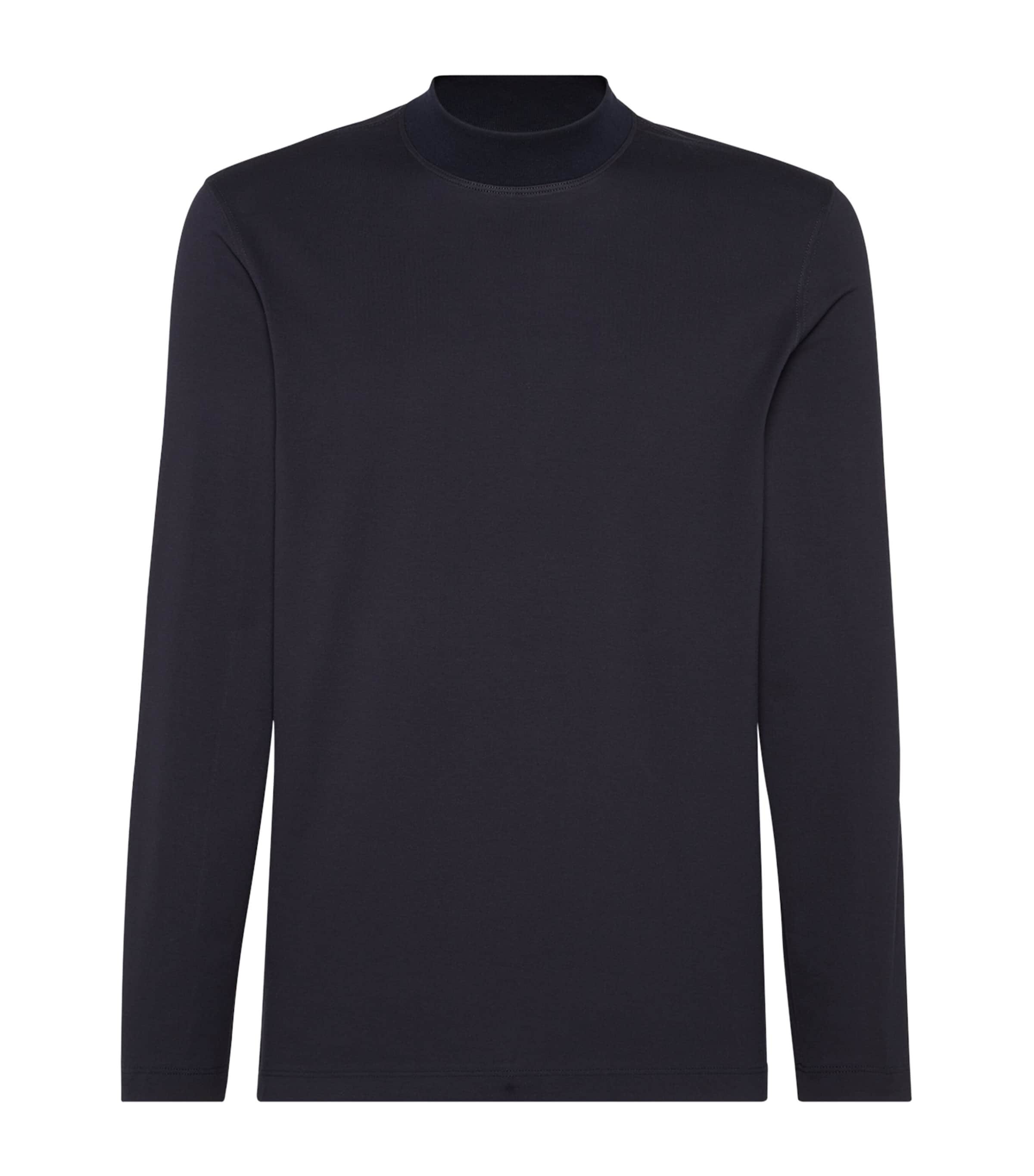 Brunello Cucinelli Jersey Mock Neck T-shirt In Blue