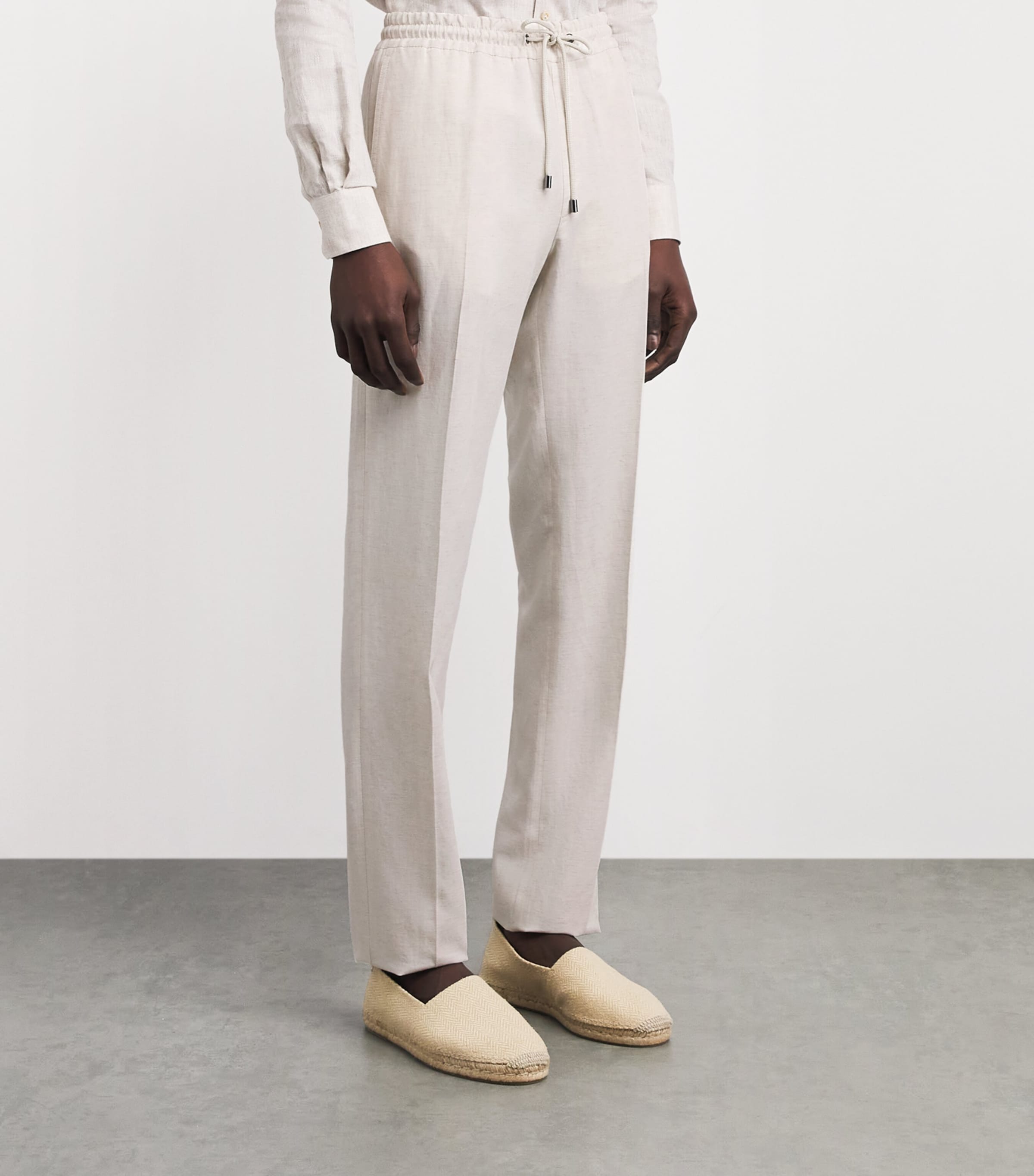 Pal Zileri Mens Lyocell-Linen Drawstring Trousers Natural Image 4