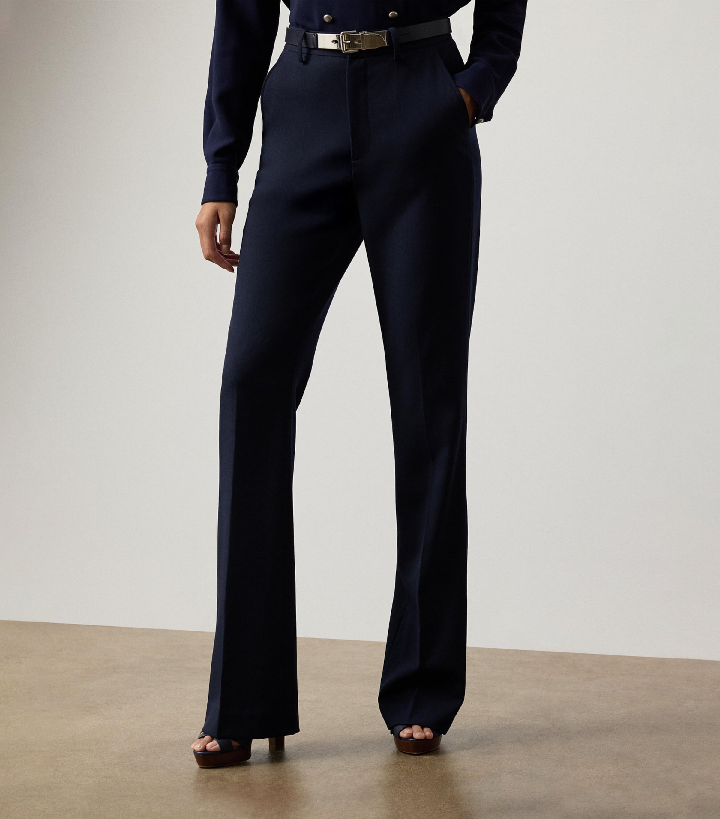 Ralph Lauren Womens Wool Grain de Poudre Wrigley Trousers Navy Image 4