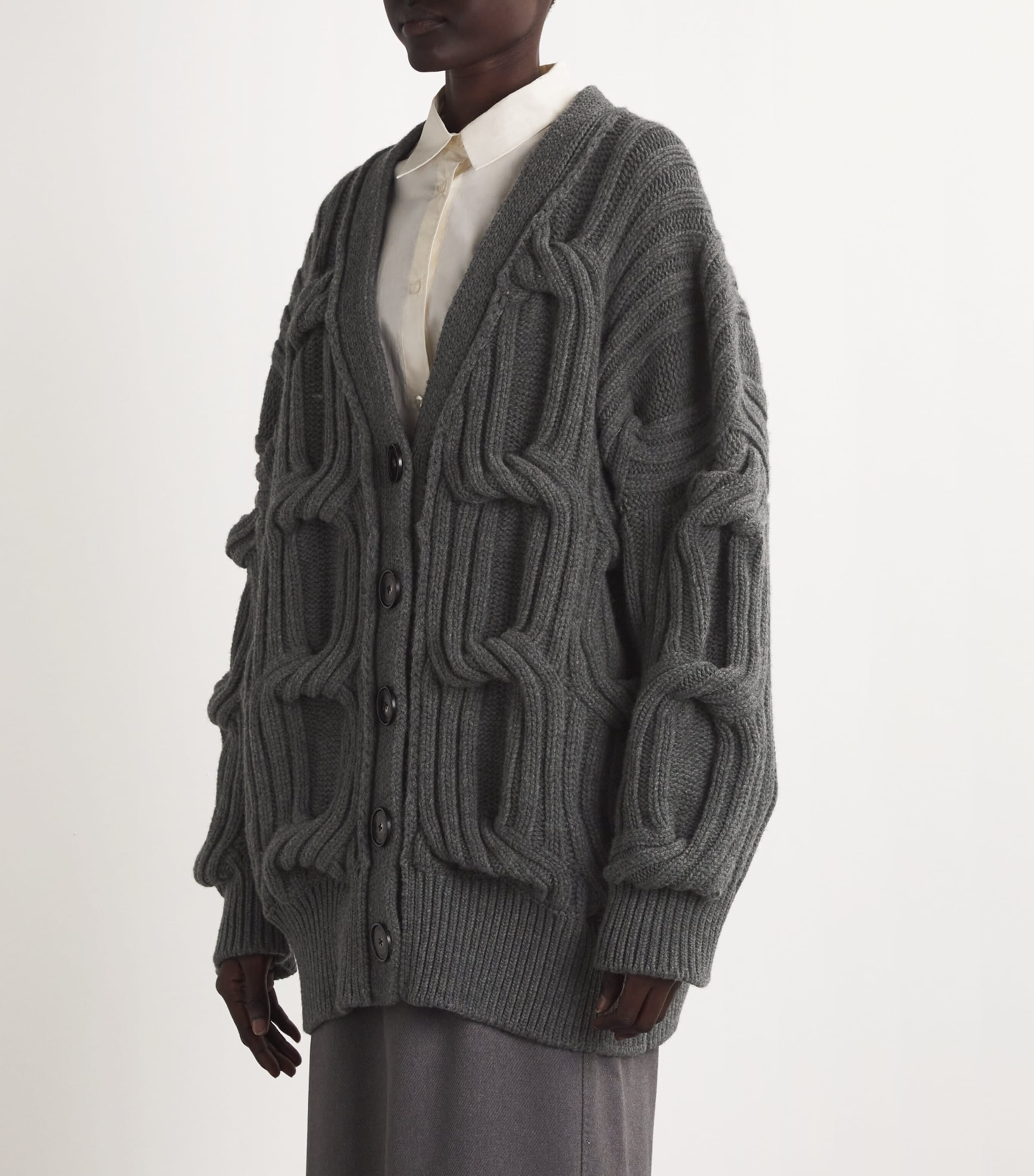 Stella McCartney Womens Virgin Wool Falabella Cardigan Dgrey Melange Image 3