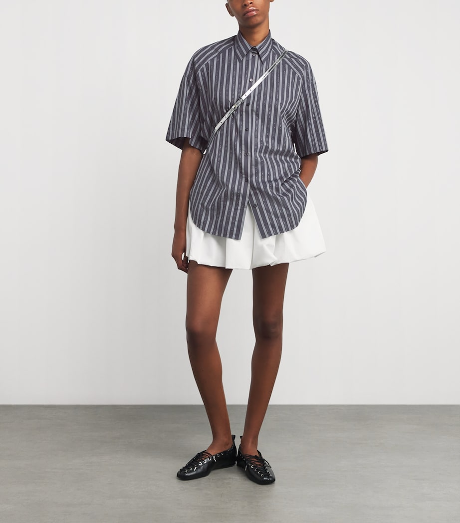 Cotton Stripe Embellished Shirt GREY Image 2