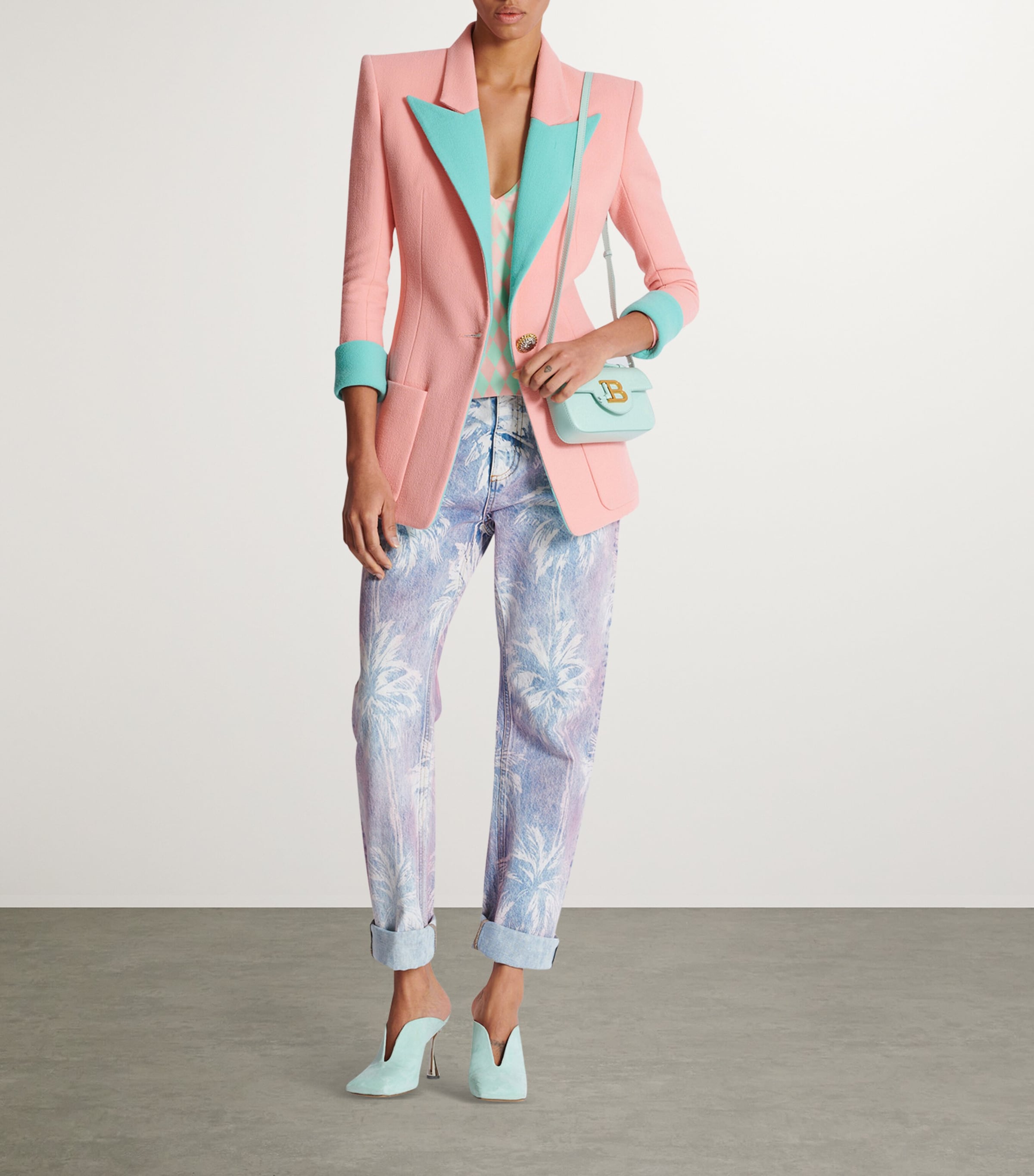Balmain Pink Wool Two-Tone Blazer Harrods UK
