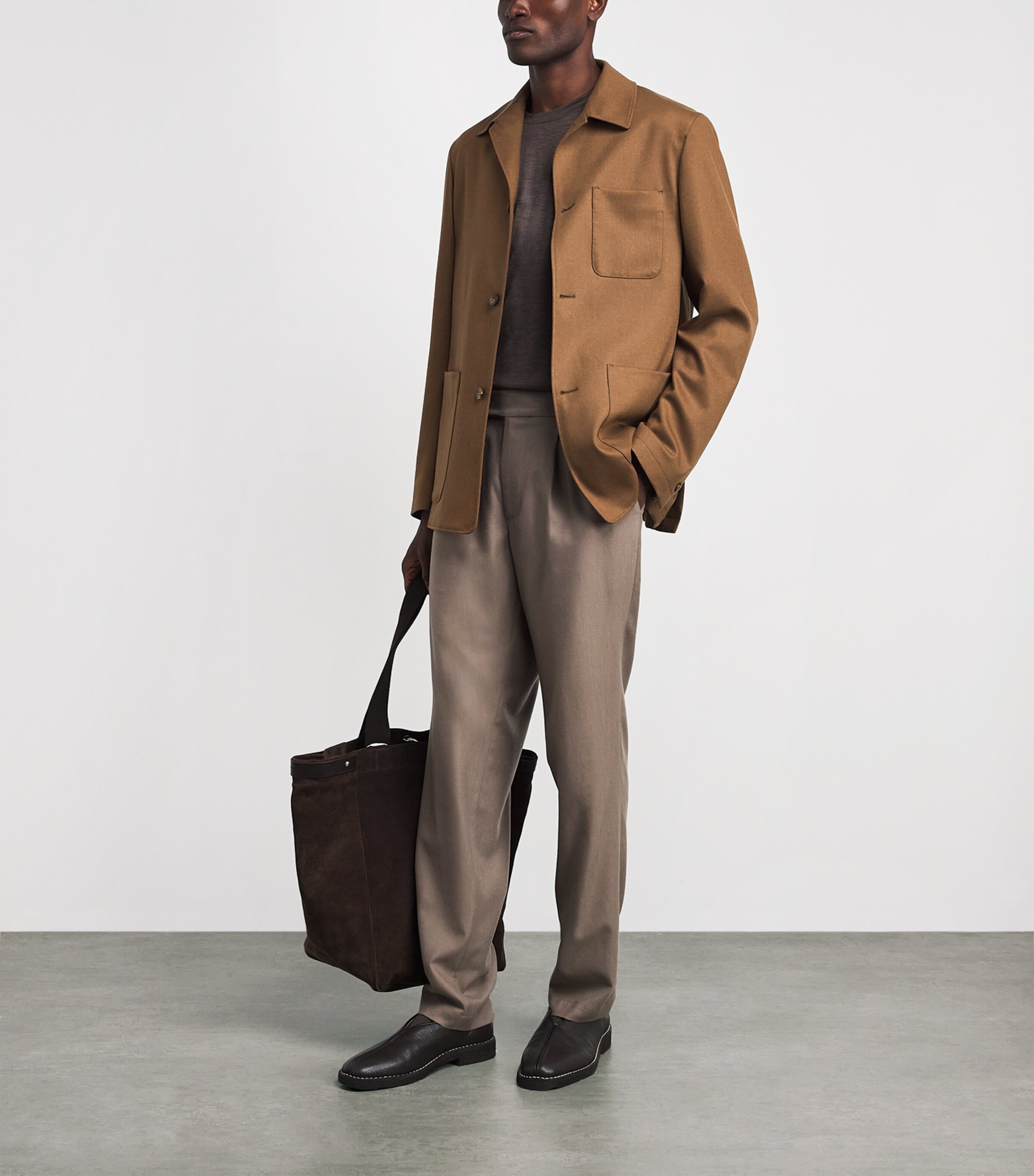 Canali Mens Stretch-Wool Chore Overshirt Brown Image 2