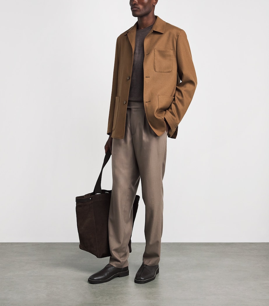 Canali Mens Stretch-Wool Chore Overshirt Brown Image 2